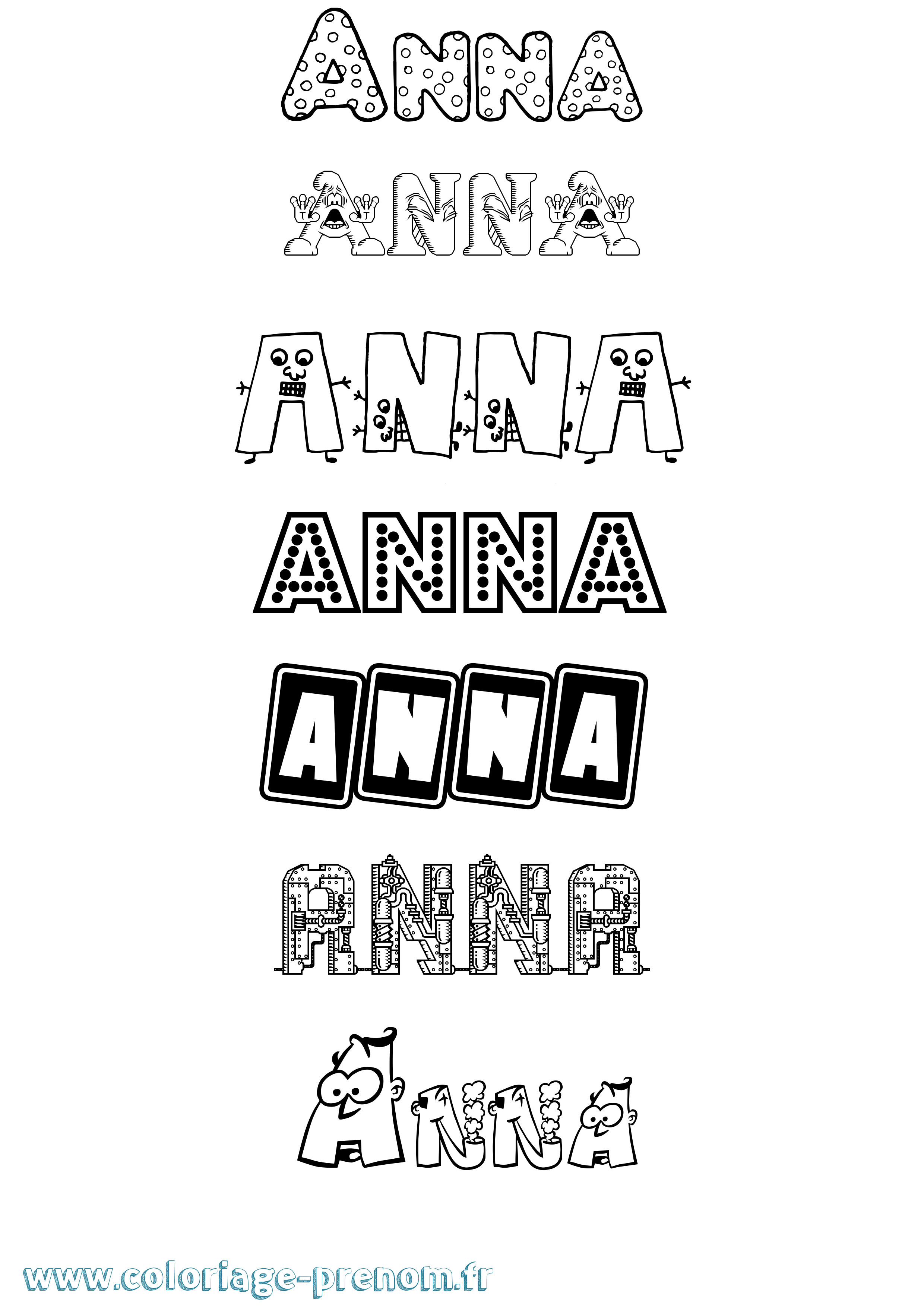 Coloriage prénom Anna Fun