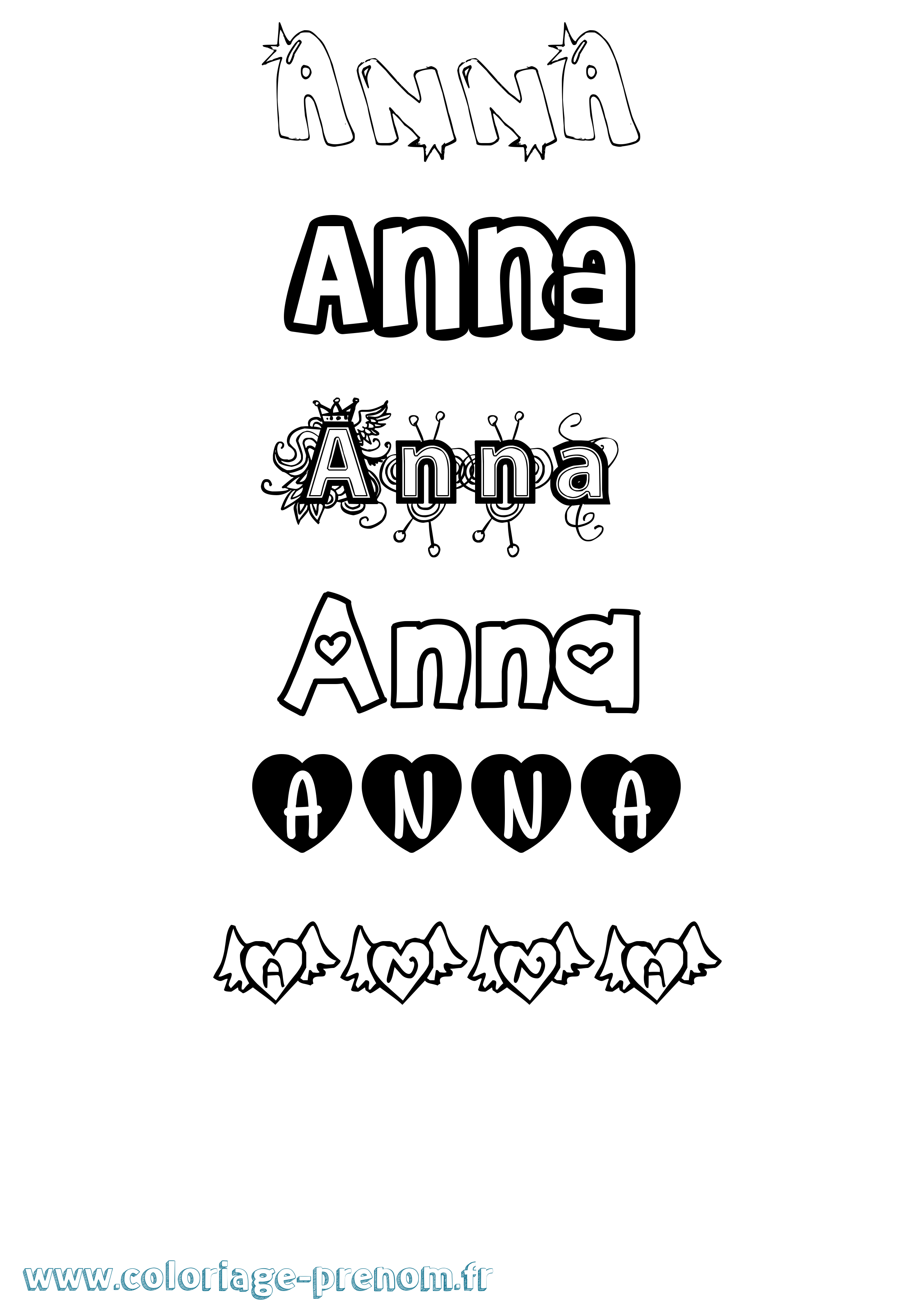 Coloriage prénom Anna Girly