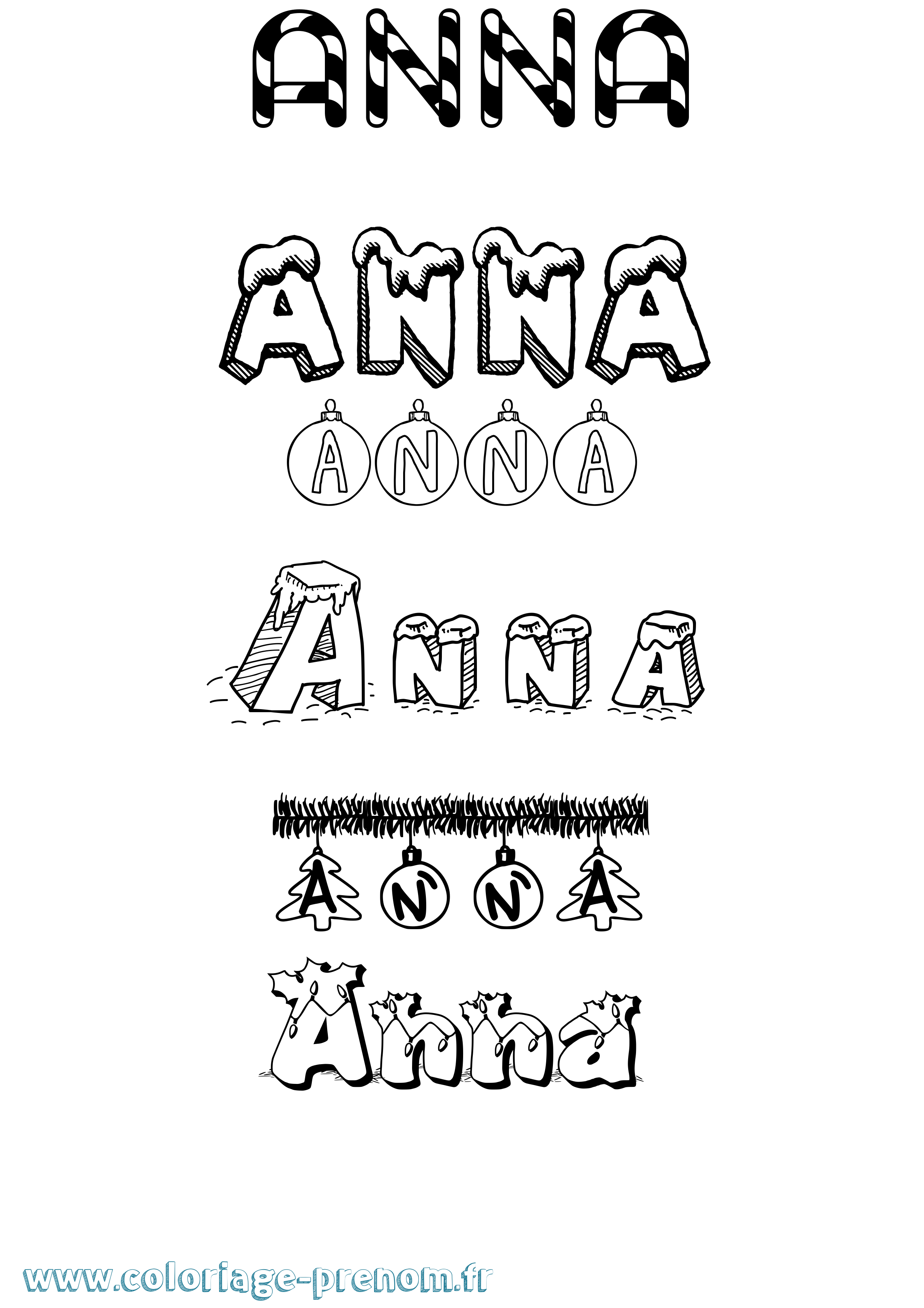Coloriage prénom Anna Noël