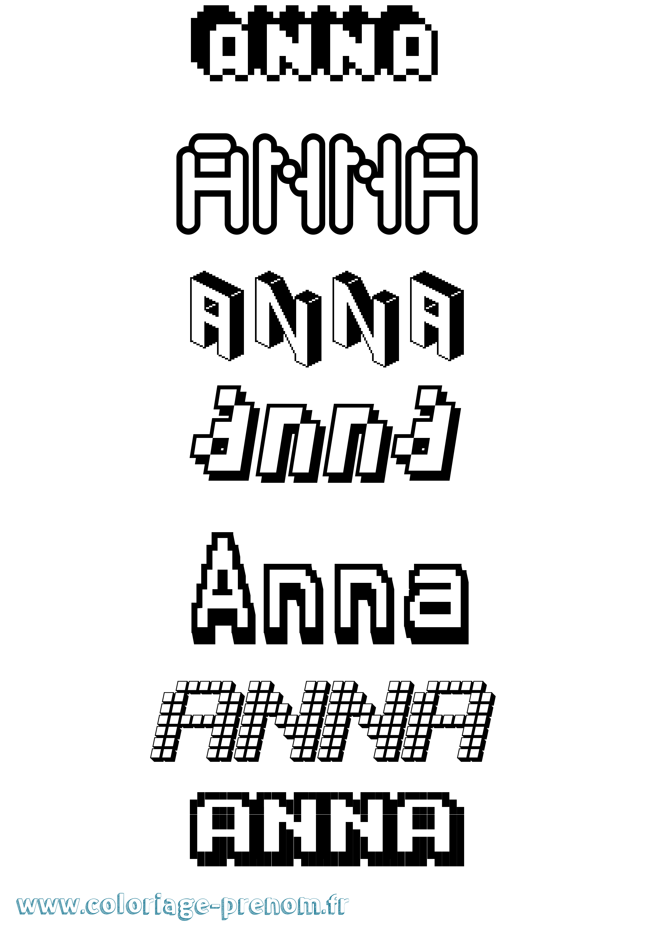 Coloriage prénom Anna Pixel