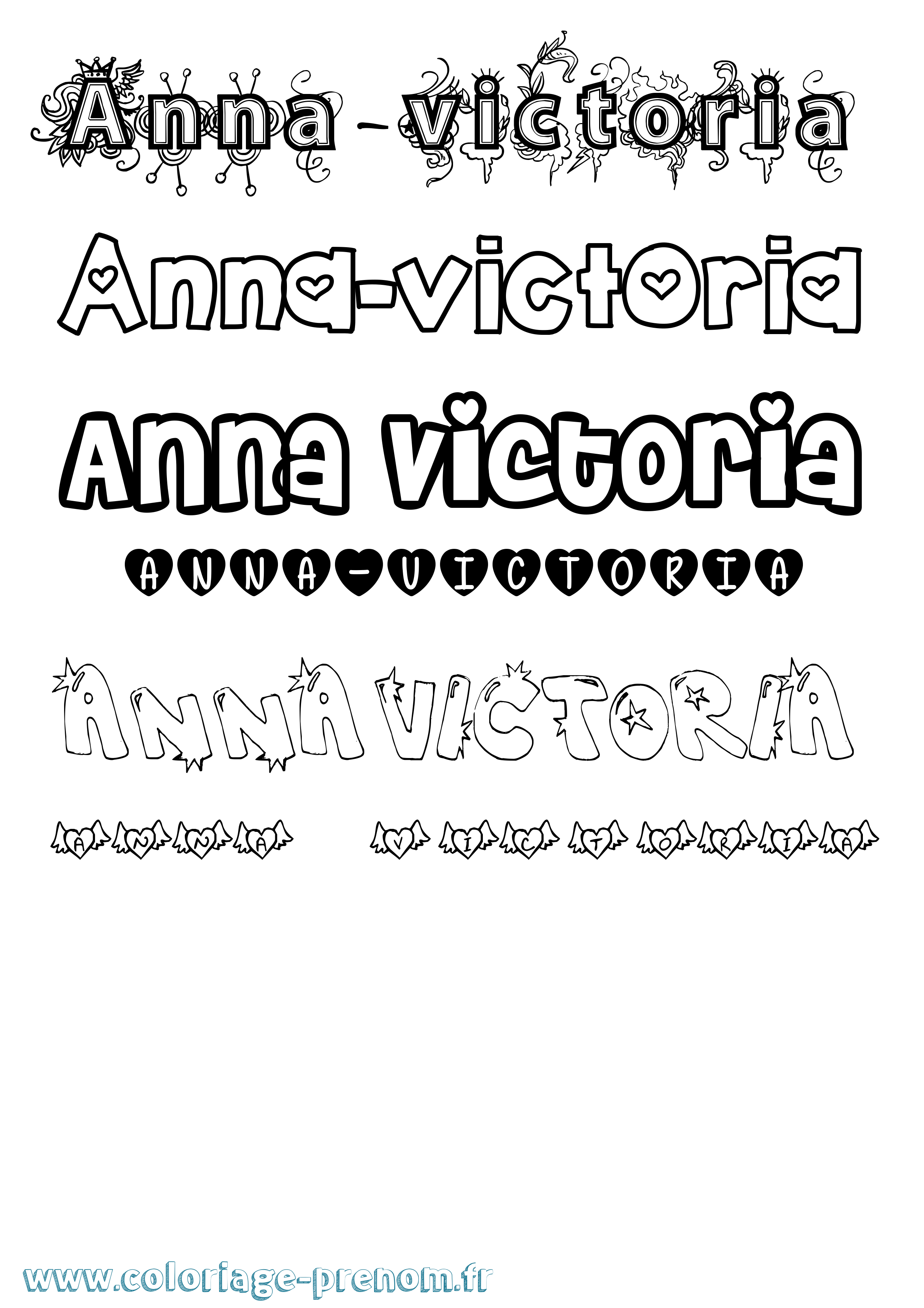 Coloriage prénom Anna-Victoria Girly