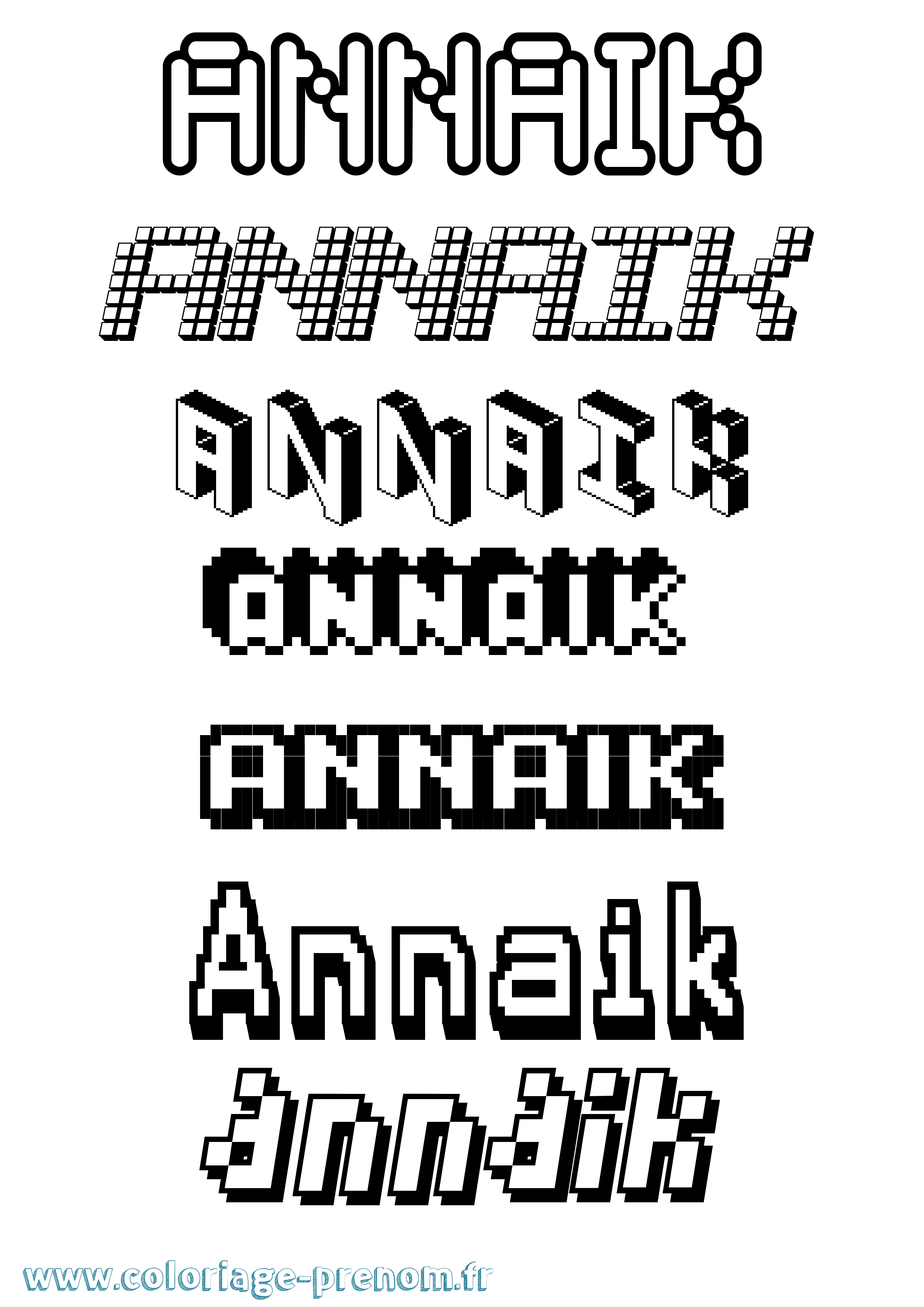 Coloriage prénom Annaik Pixel