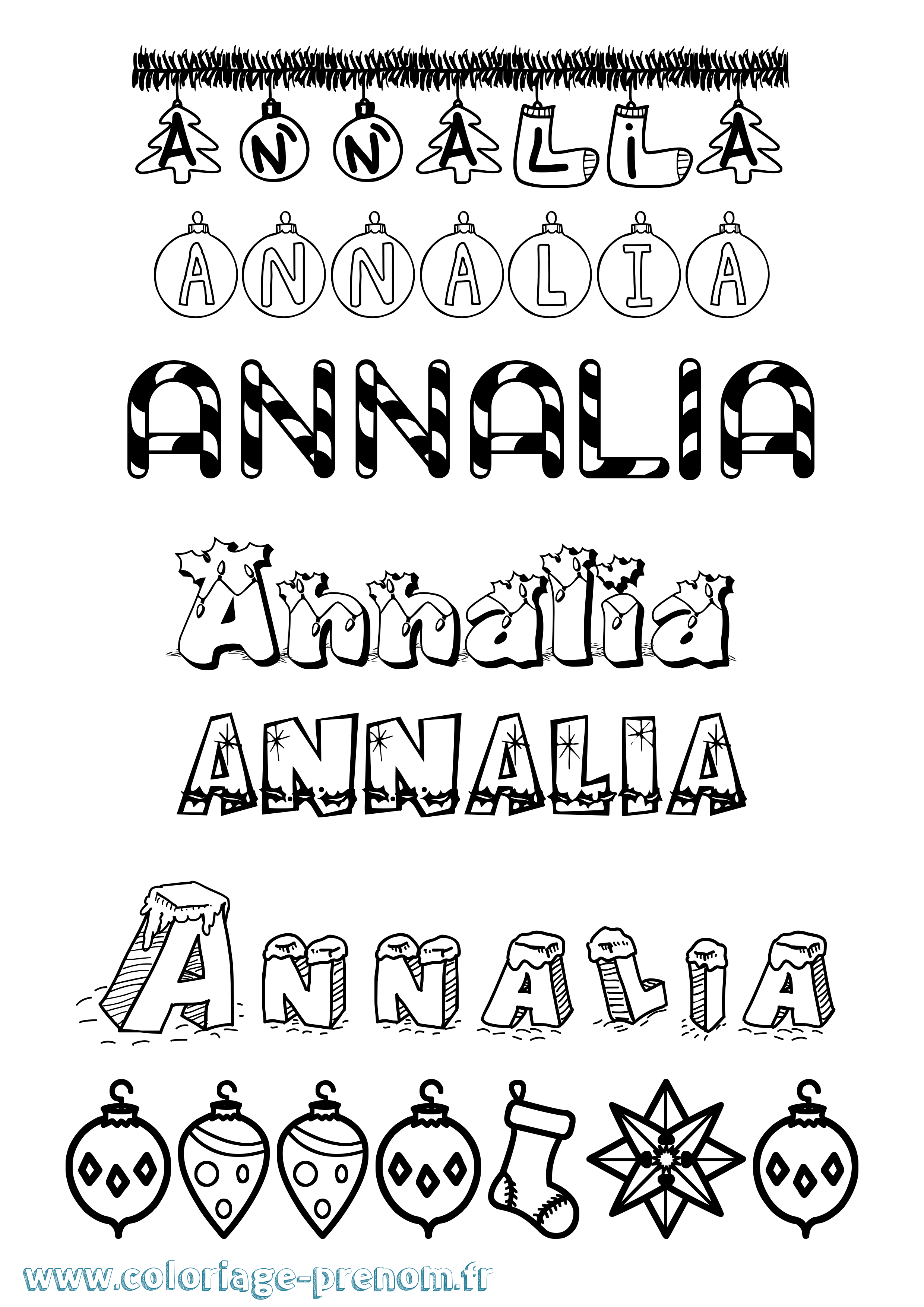 Coloriage prénom Annalia Noël