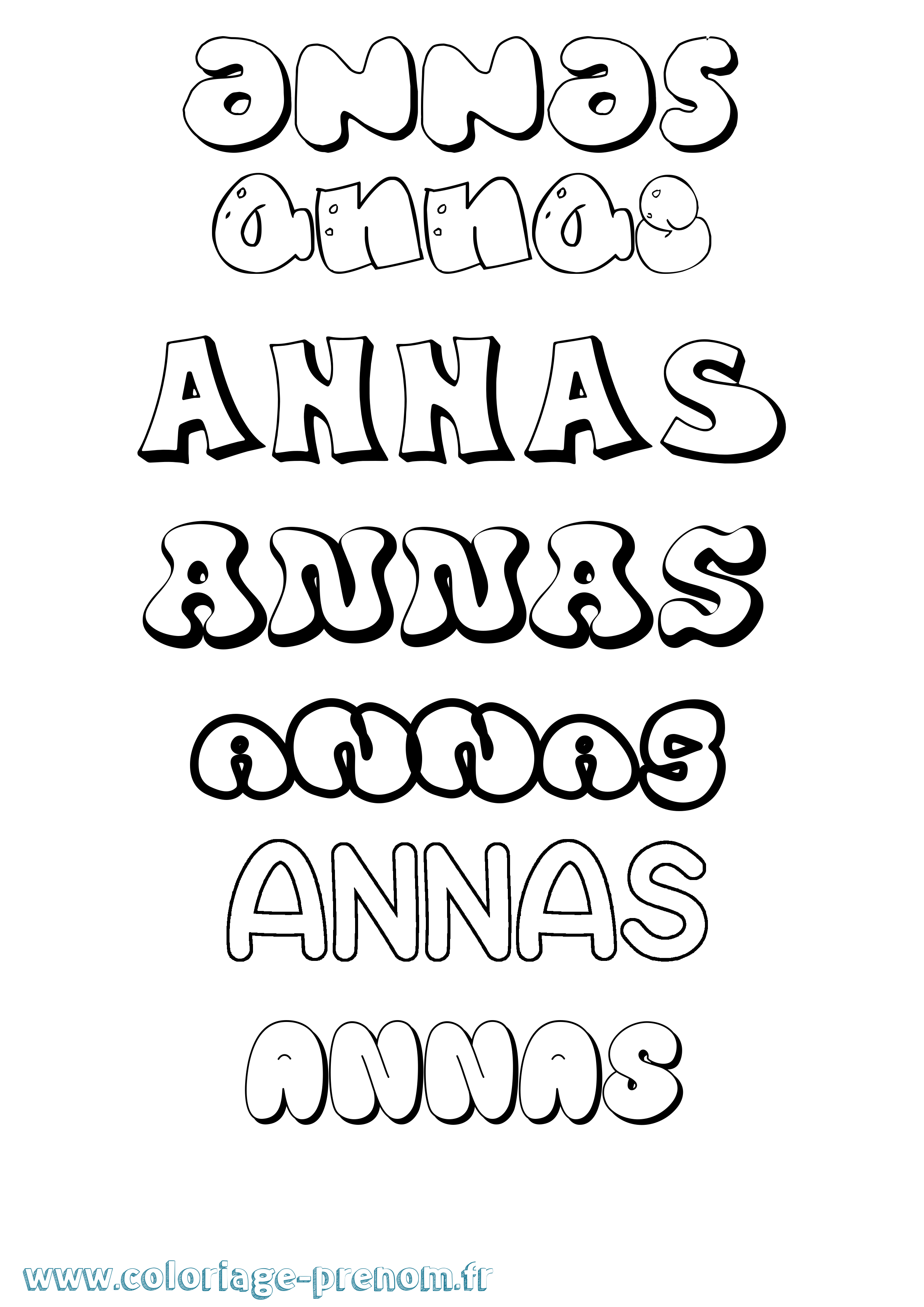 Coloriage prénom Annas Bubble
