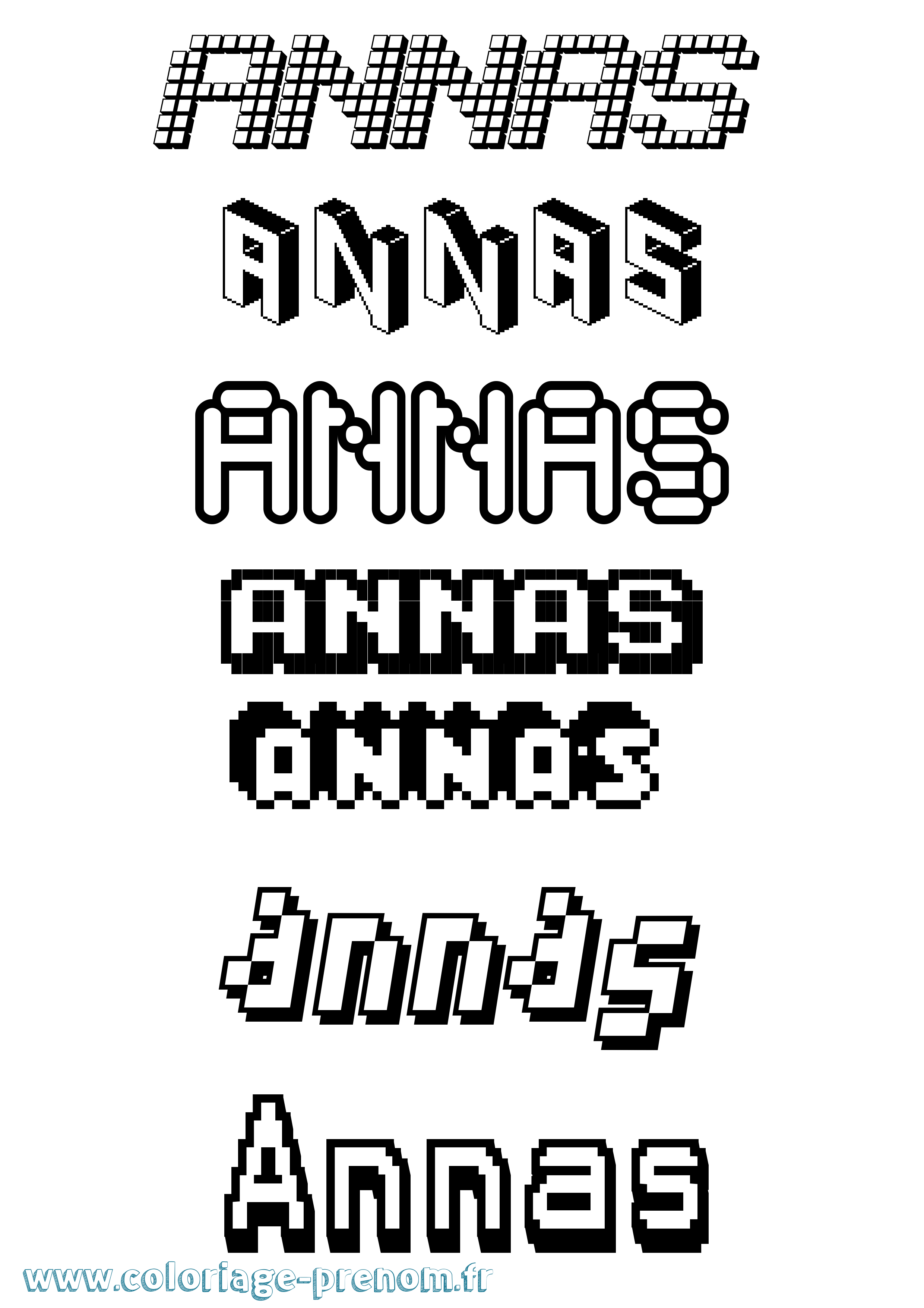 Coloriage prénom Annas Pixel