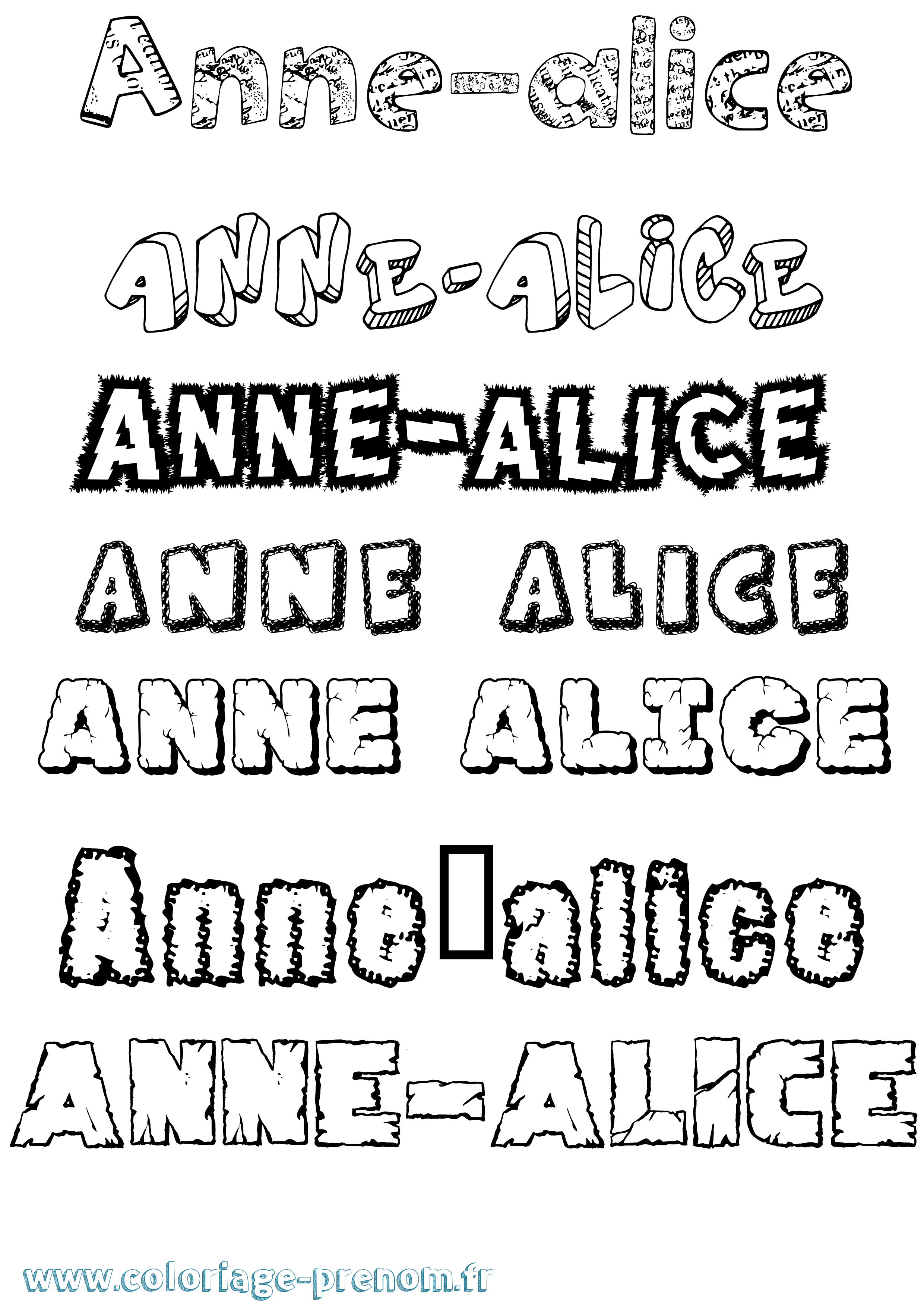 Coloriage prénom Anne-Alice Destructuré