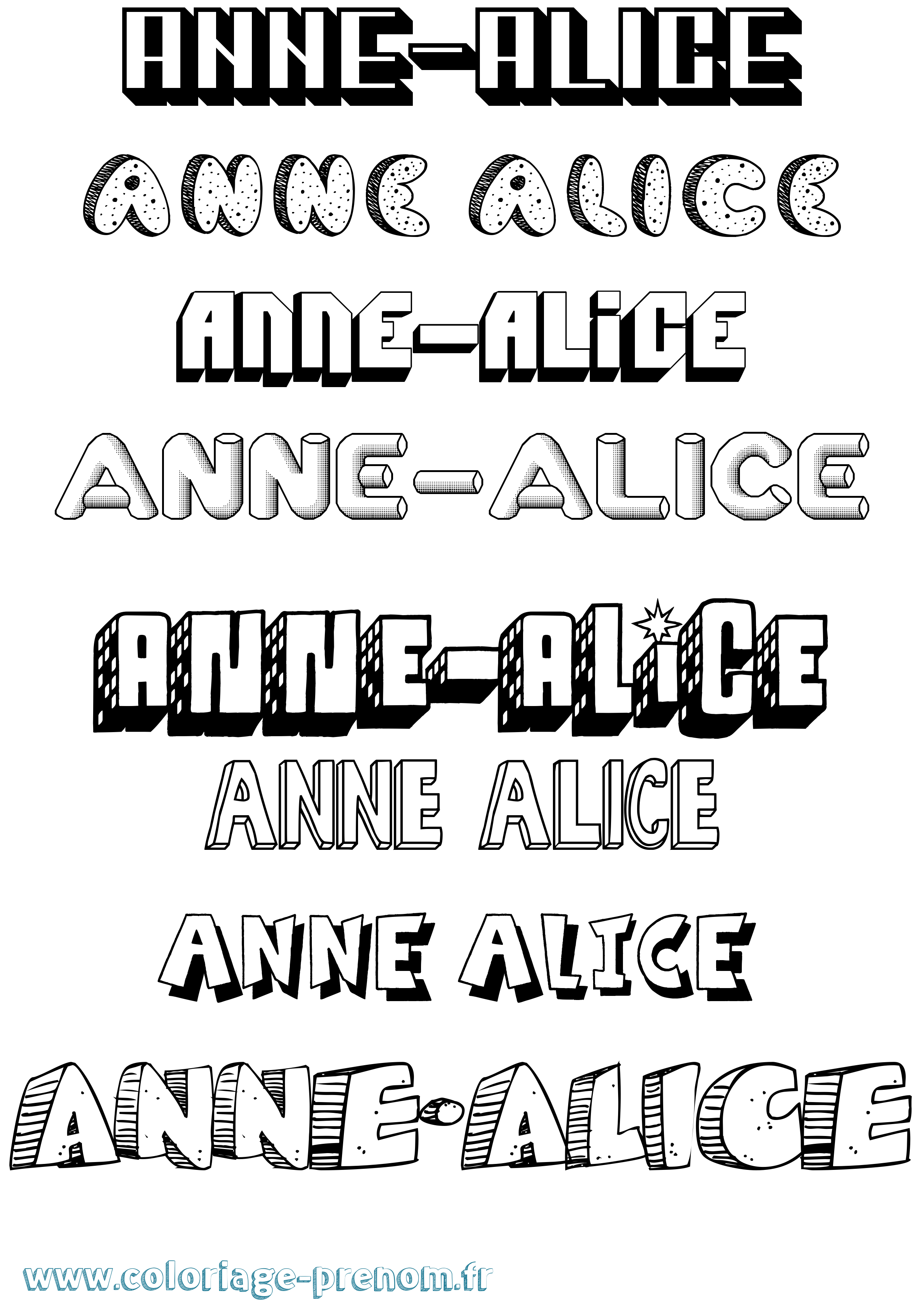 Coloriage prénom Anne-Alice Effet 3D