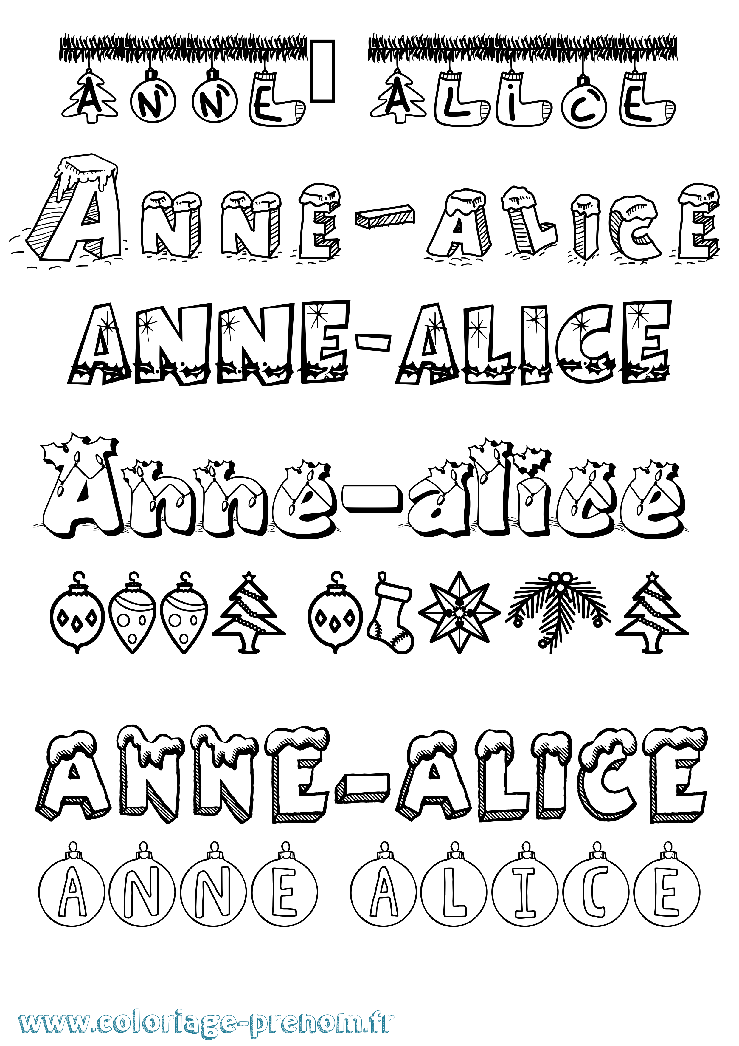 Coloriage prénom Anne-Alice Noël