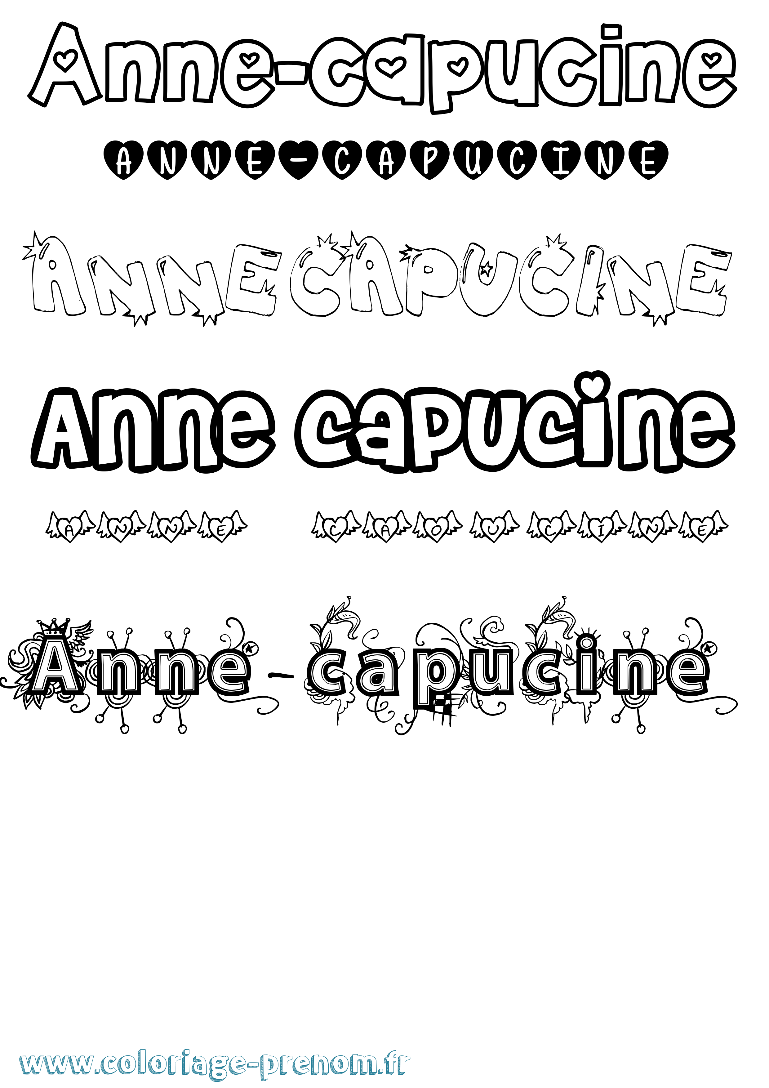 Coloriage prénom Anne-Capucine Girly