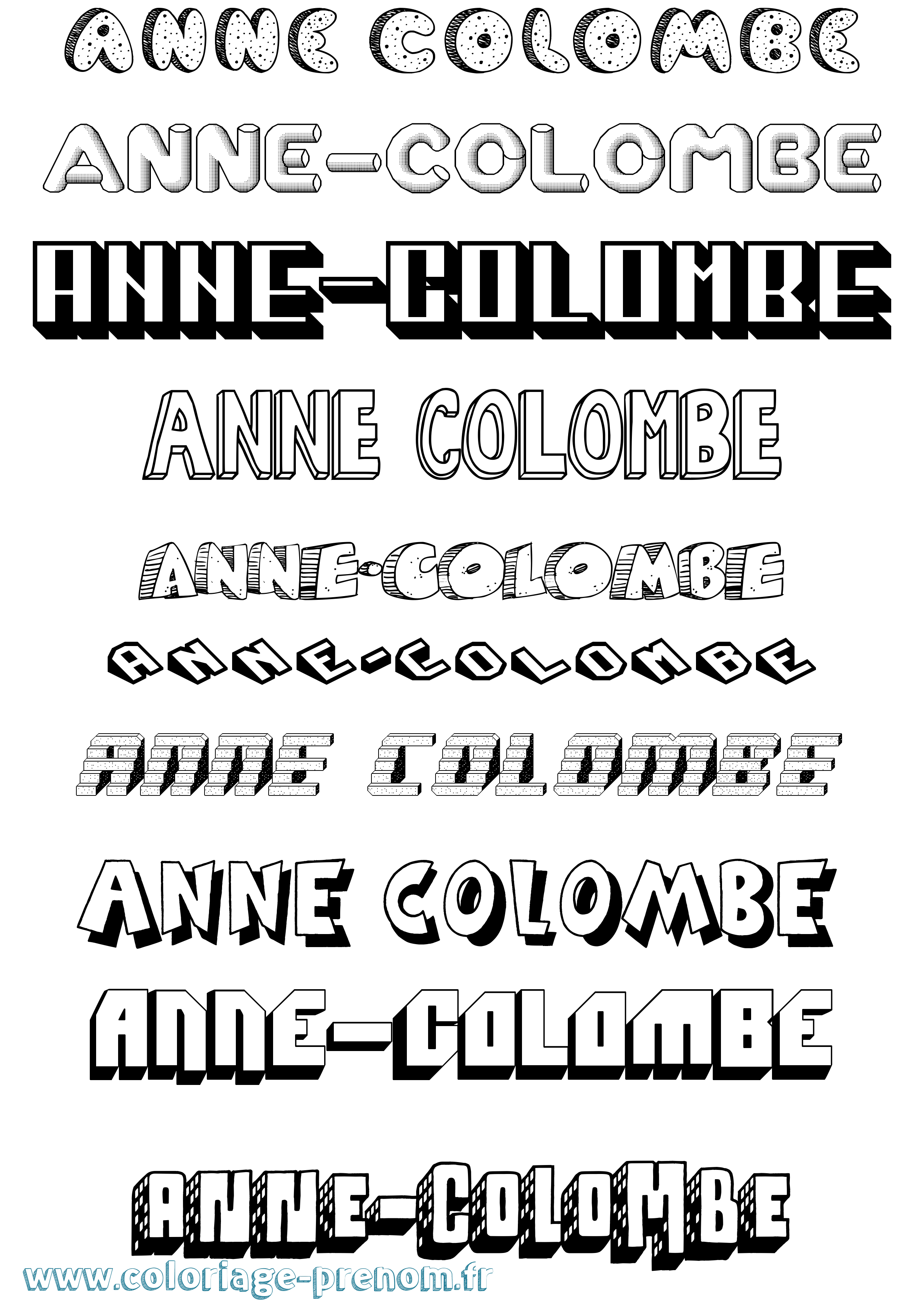 Coloriage prénom Anne-Colombe Effet 3D