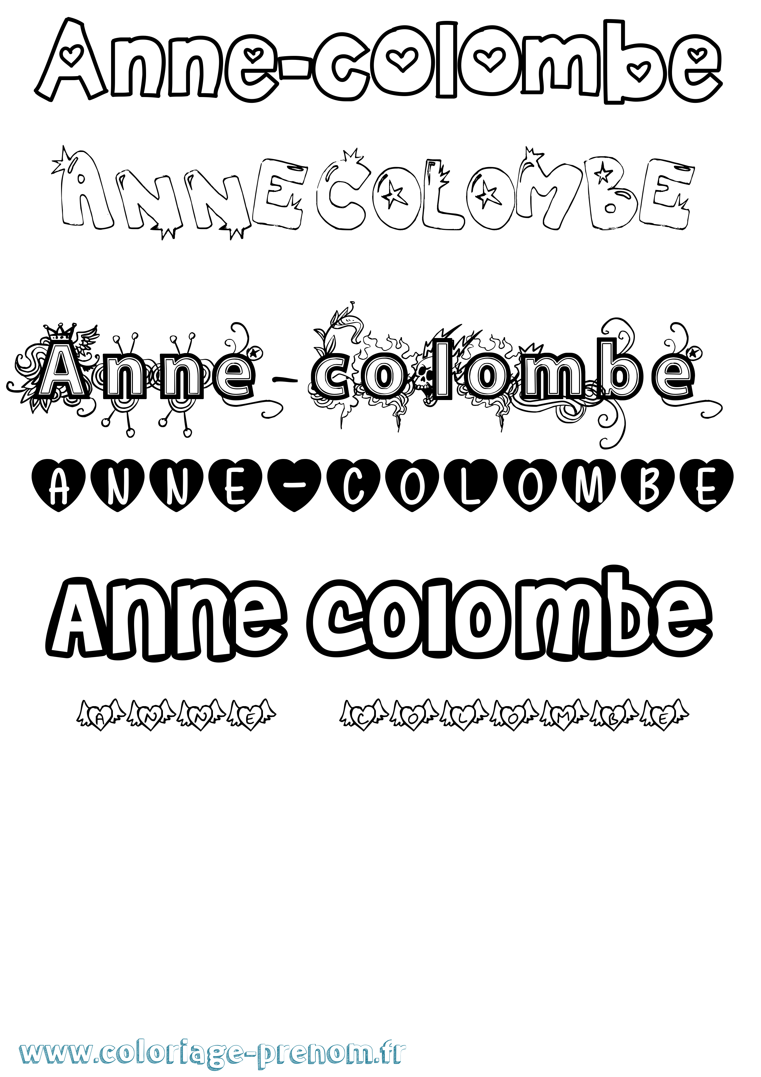 Coloriage prénom Anne-Colombe Girly
