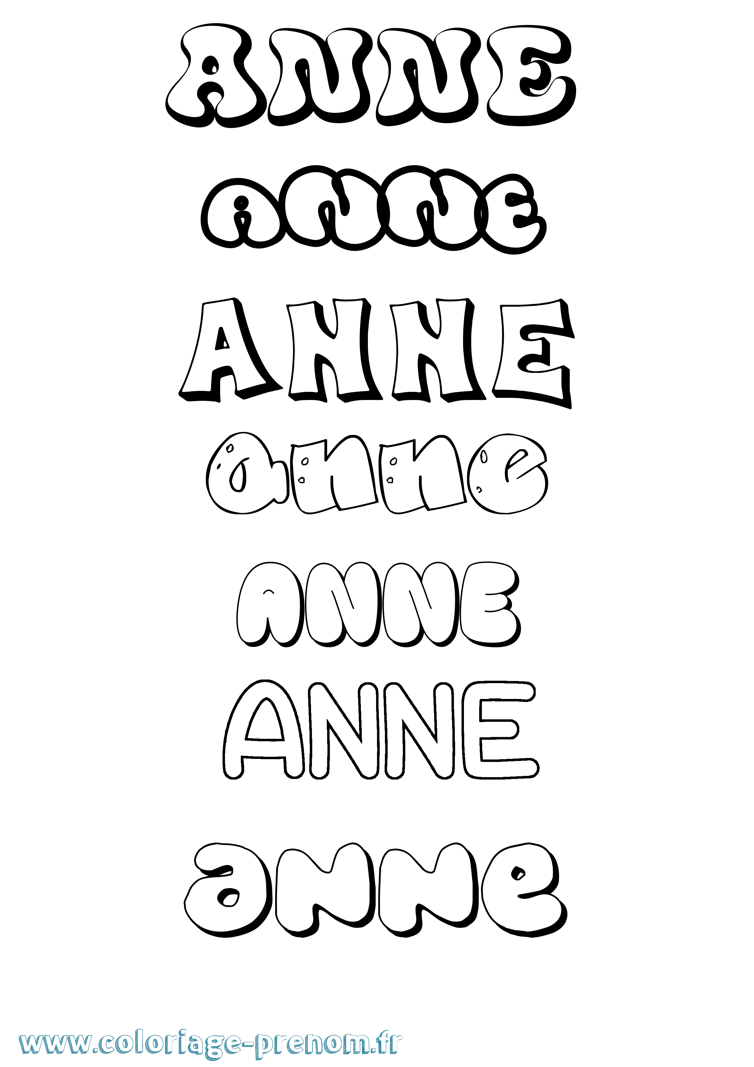 Coloriage prénom Anne Bubble