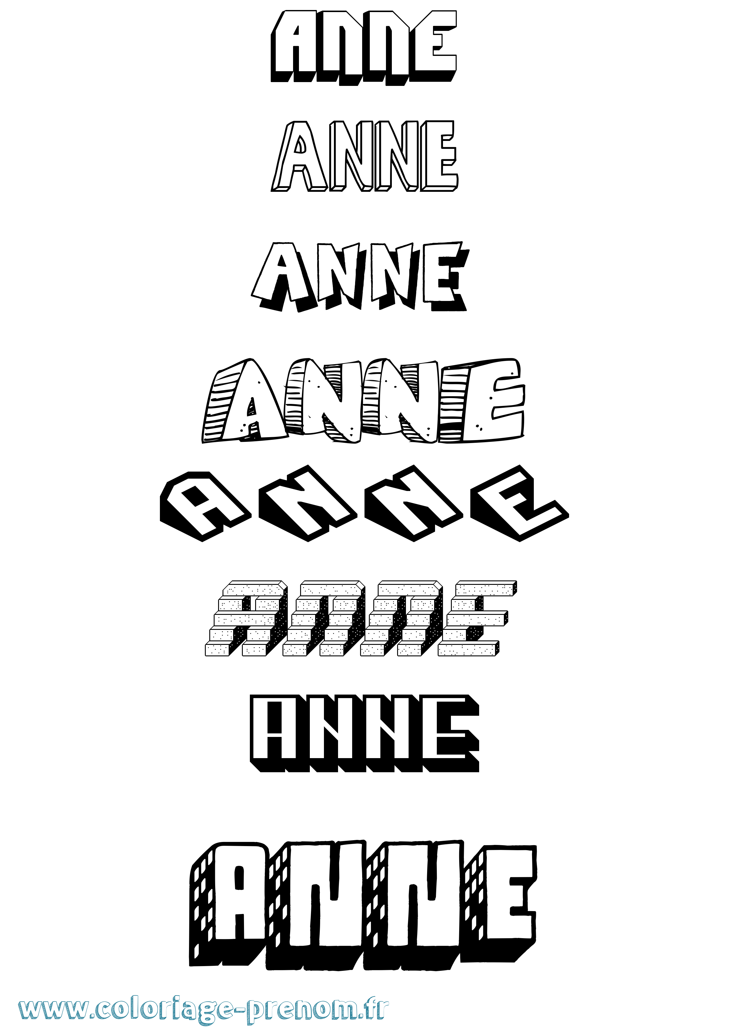 Coloriage Anne Effet 3D Coloriage prénom Anne Effet 3D