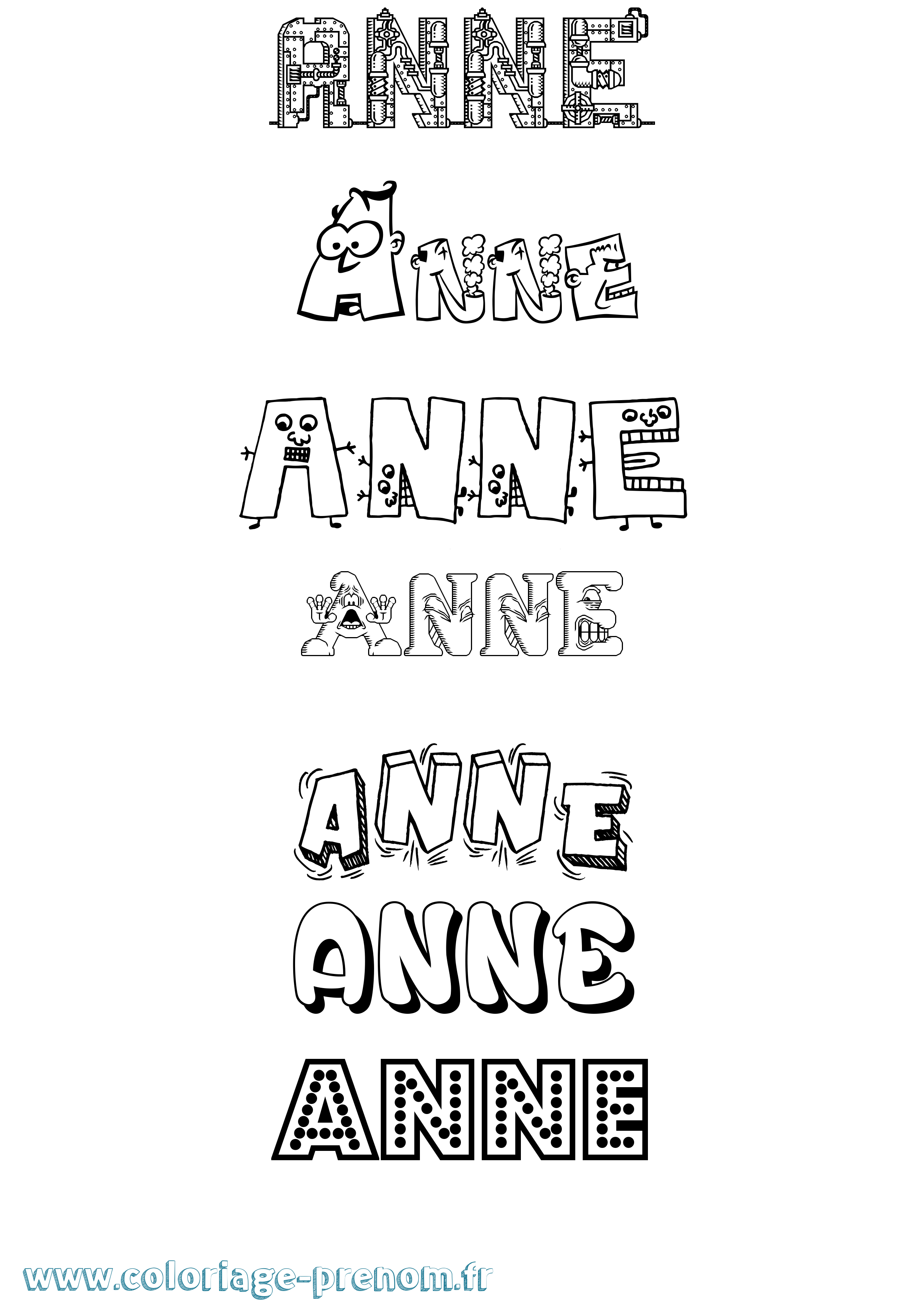 Coloriage prénom Anne Fun
