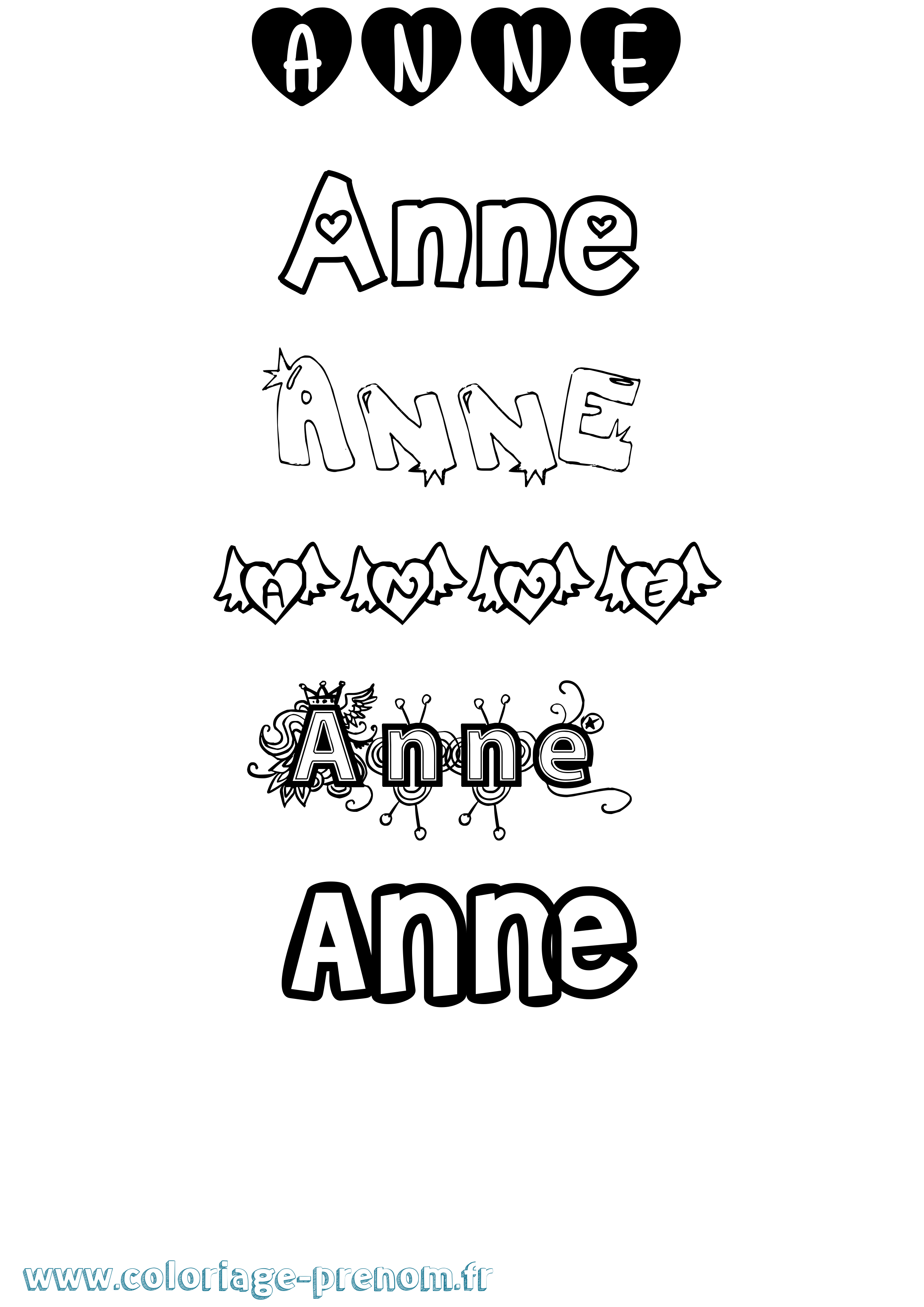Coloriage prénom Anne Girly