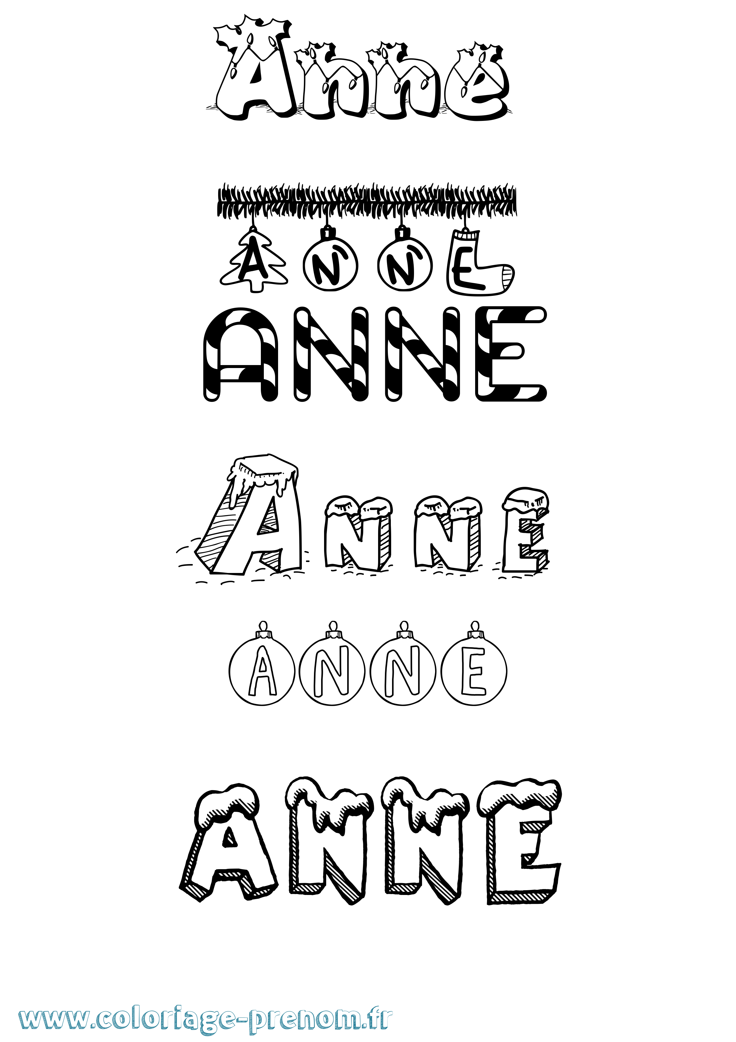Coloriage prénom Anne Noël