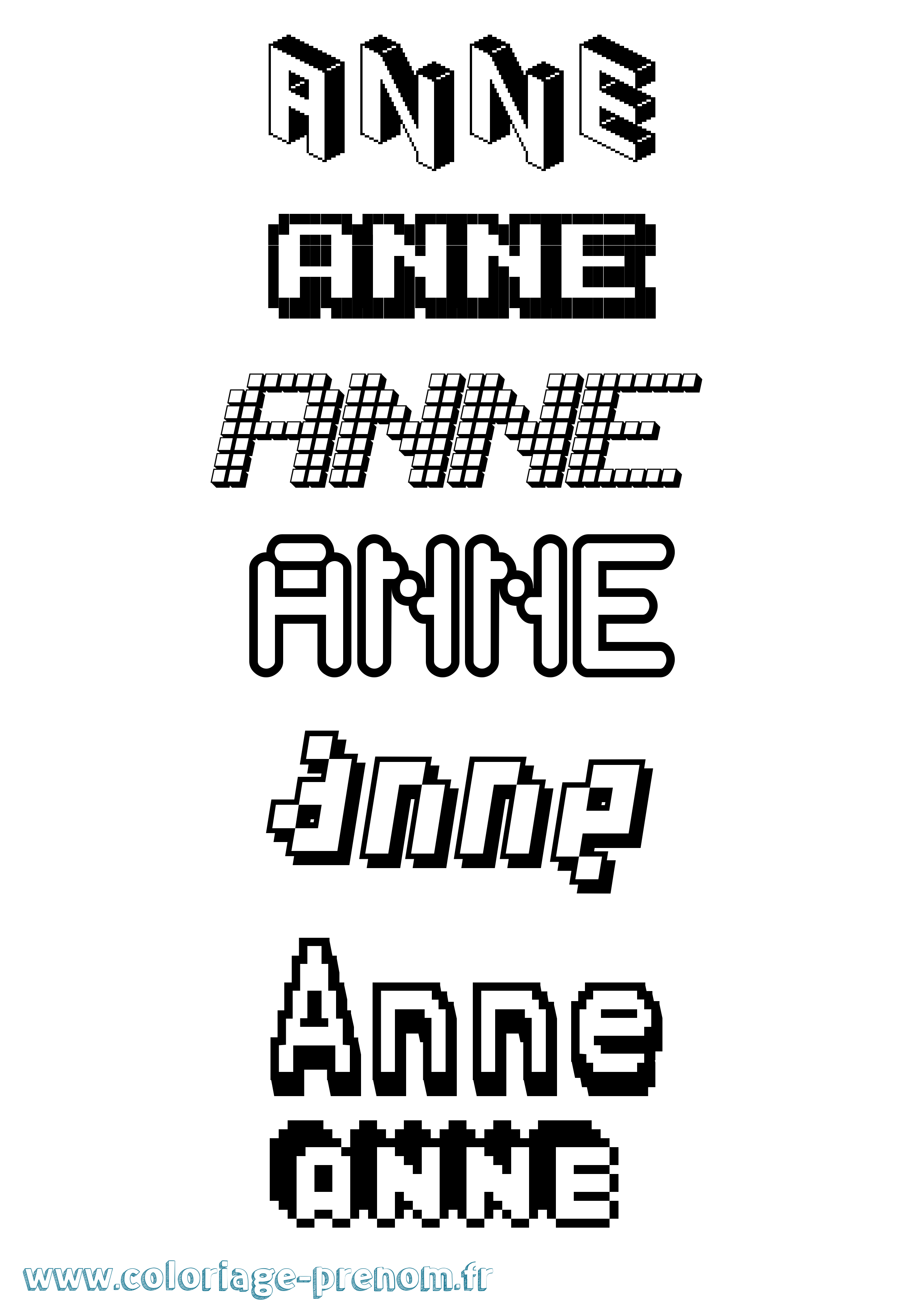 Coloriage prénom Anne Pixel