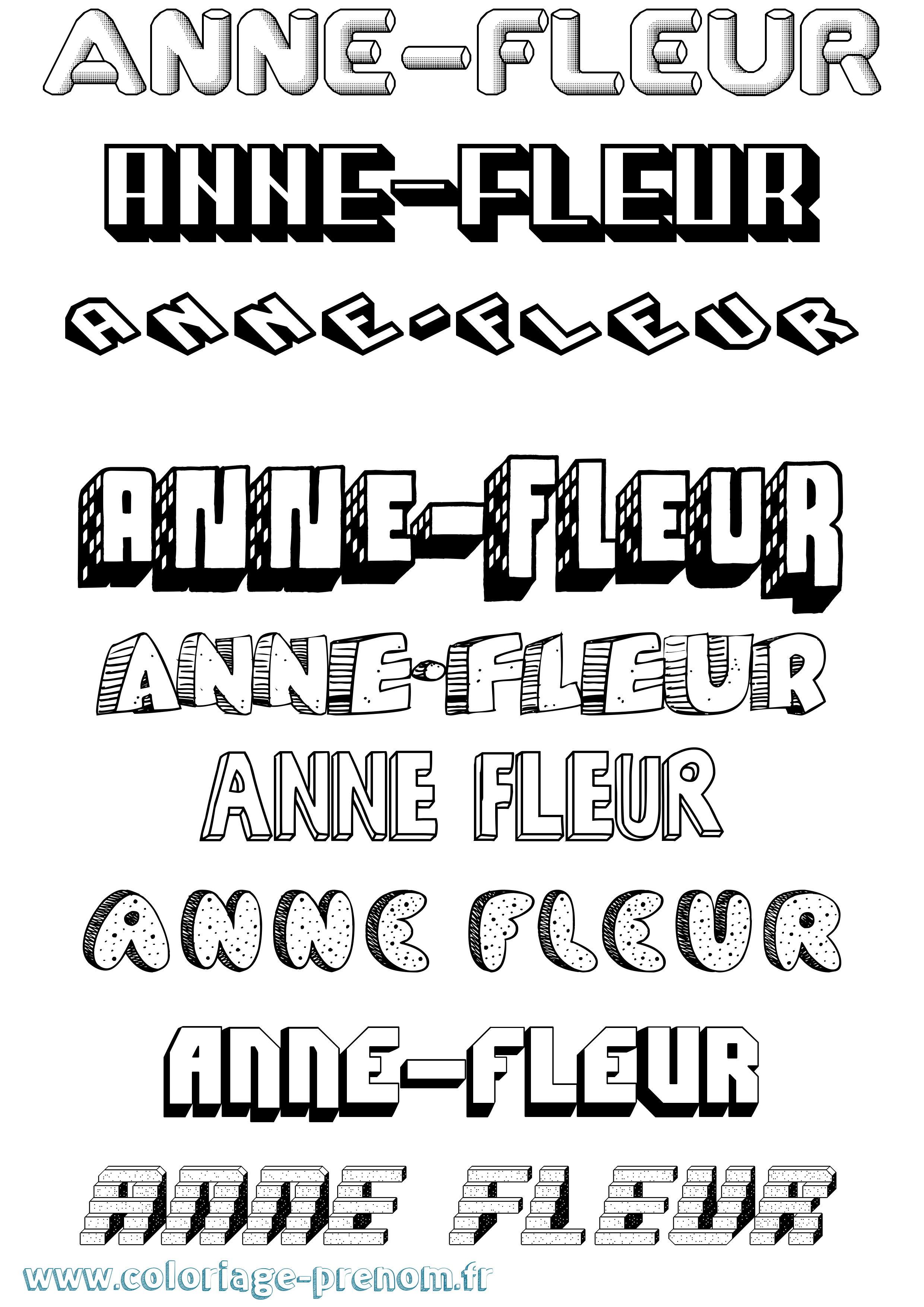 Coloriage prénom Anne-Fleur Effet 3D