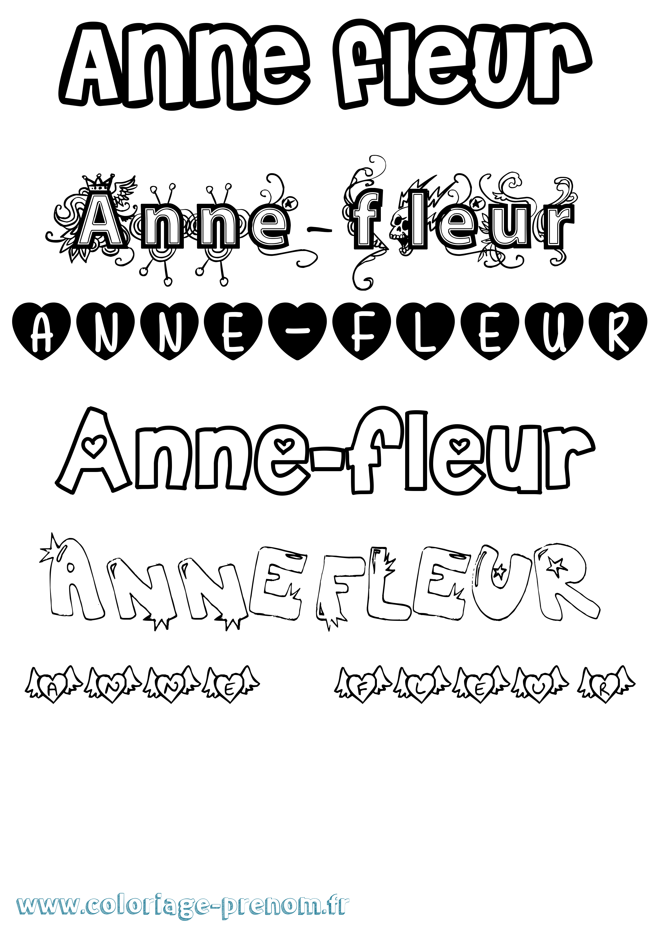 Coloriage prénom Anne-Fleur Girly