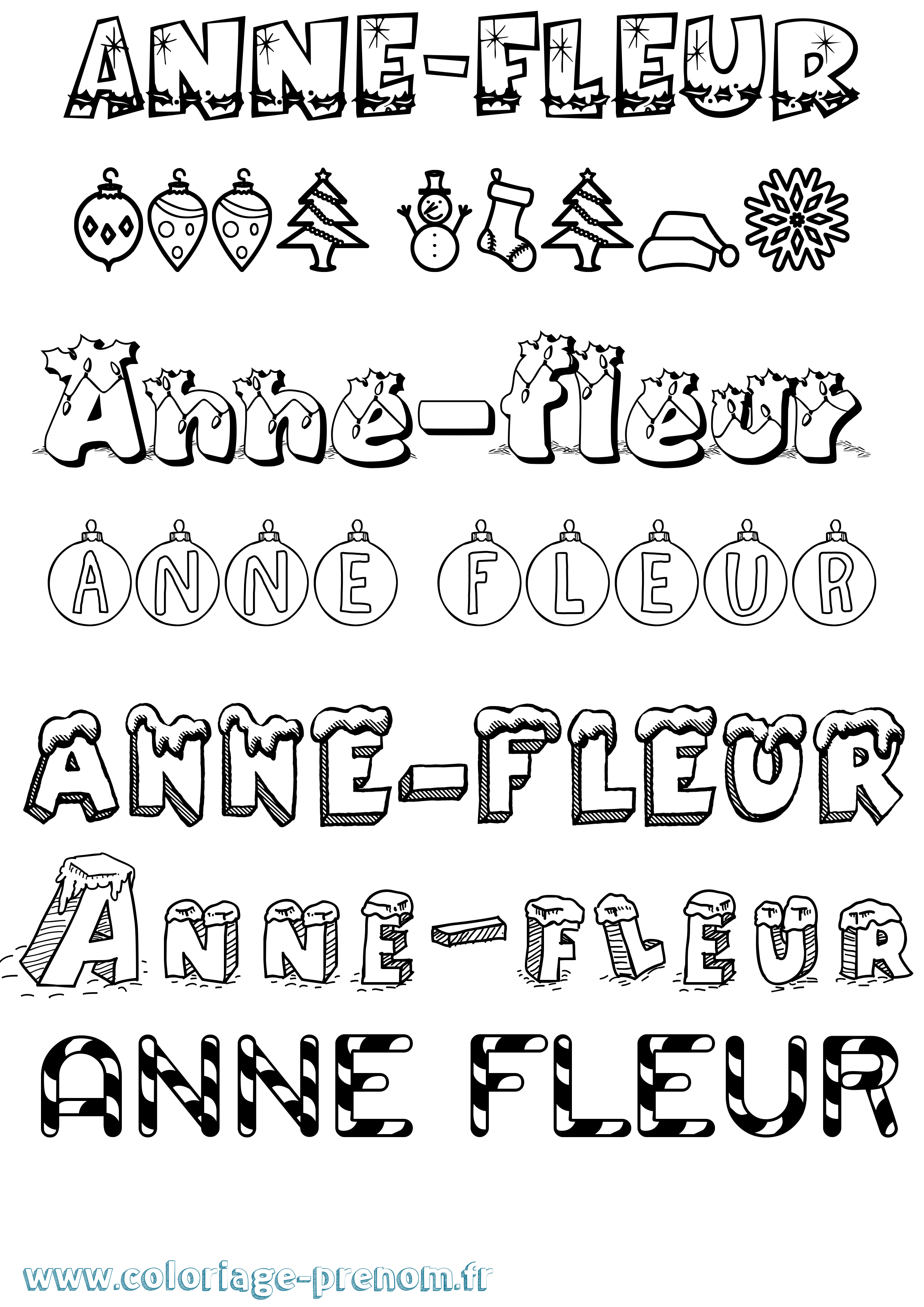 Coloriage prénom Anne-Fleur Noël