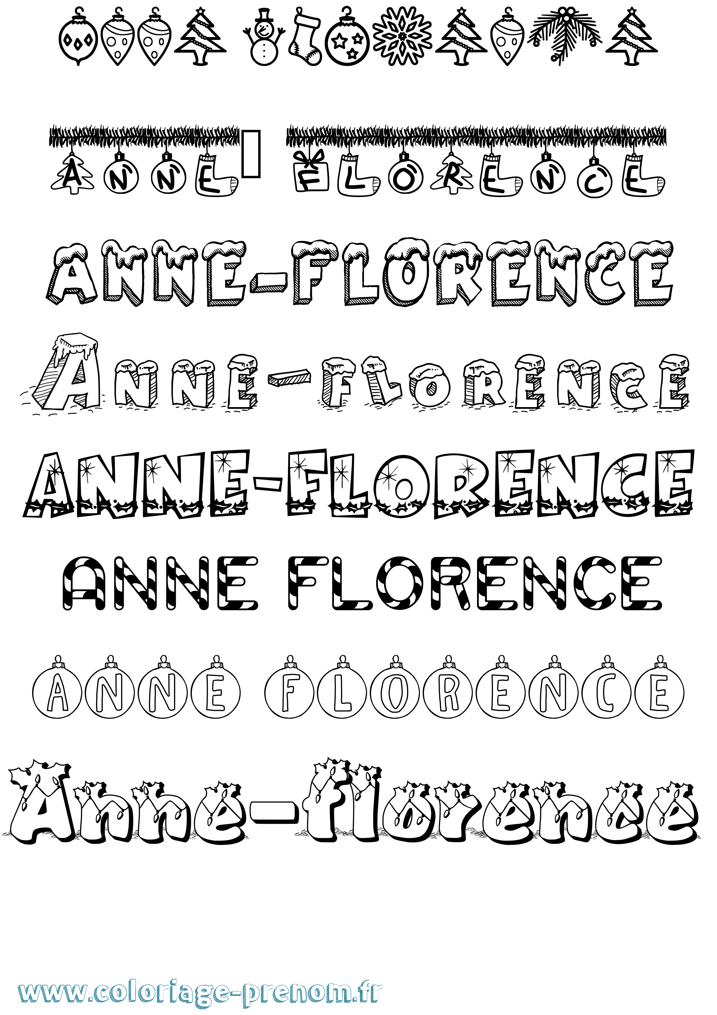Coloriage prénom Anne-Florence Noël
