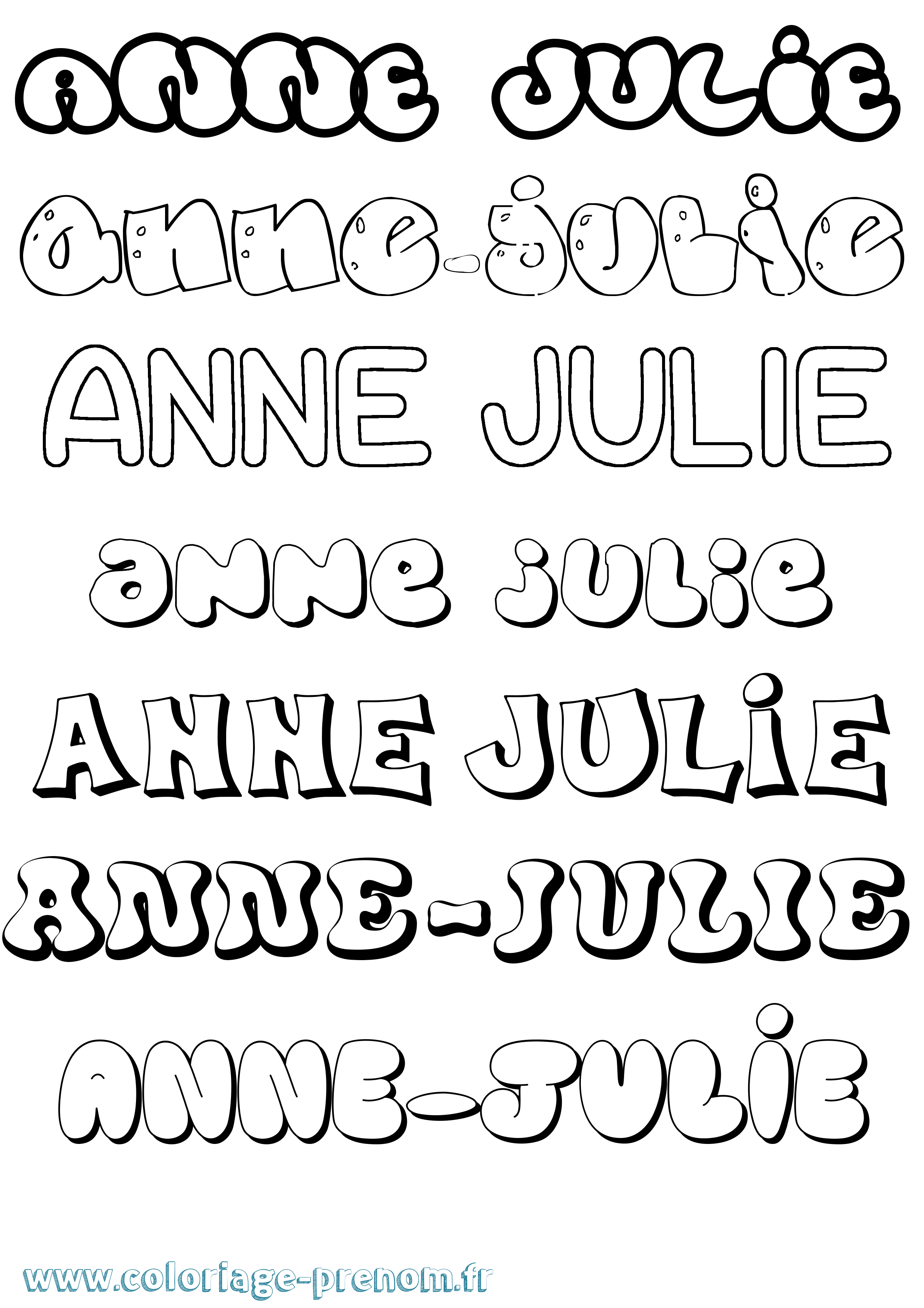 Coloriage prénom Anne-Julie Bubble