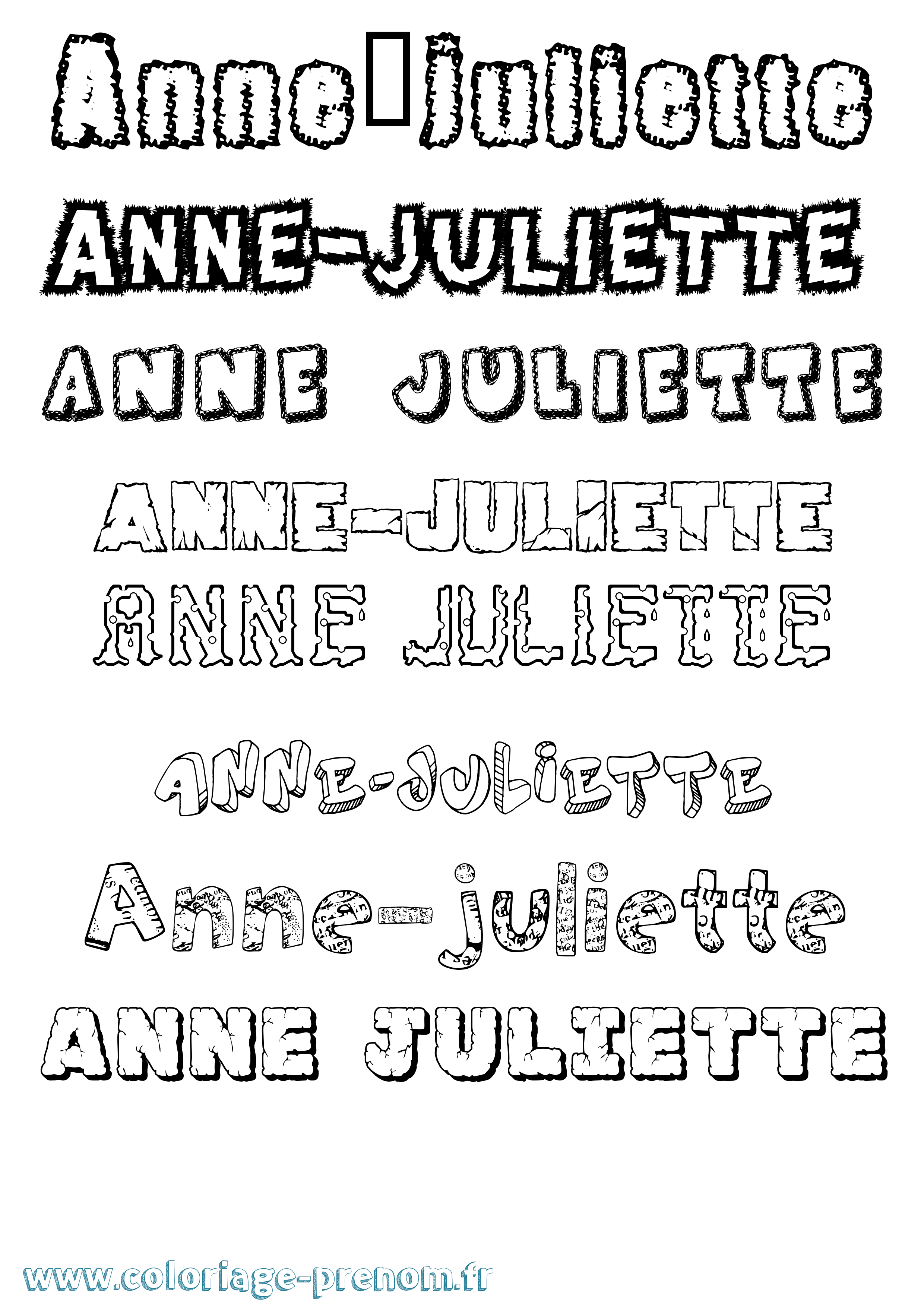 Coloriage prénom Anne-Juliette Destructuré