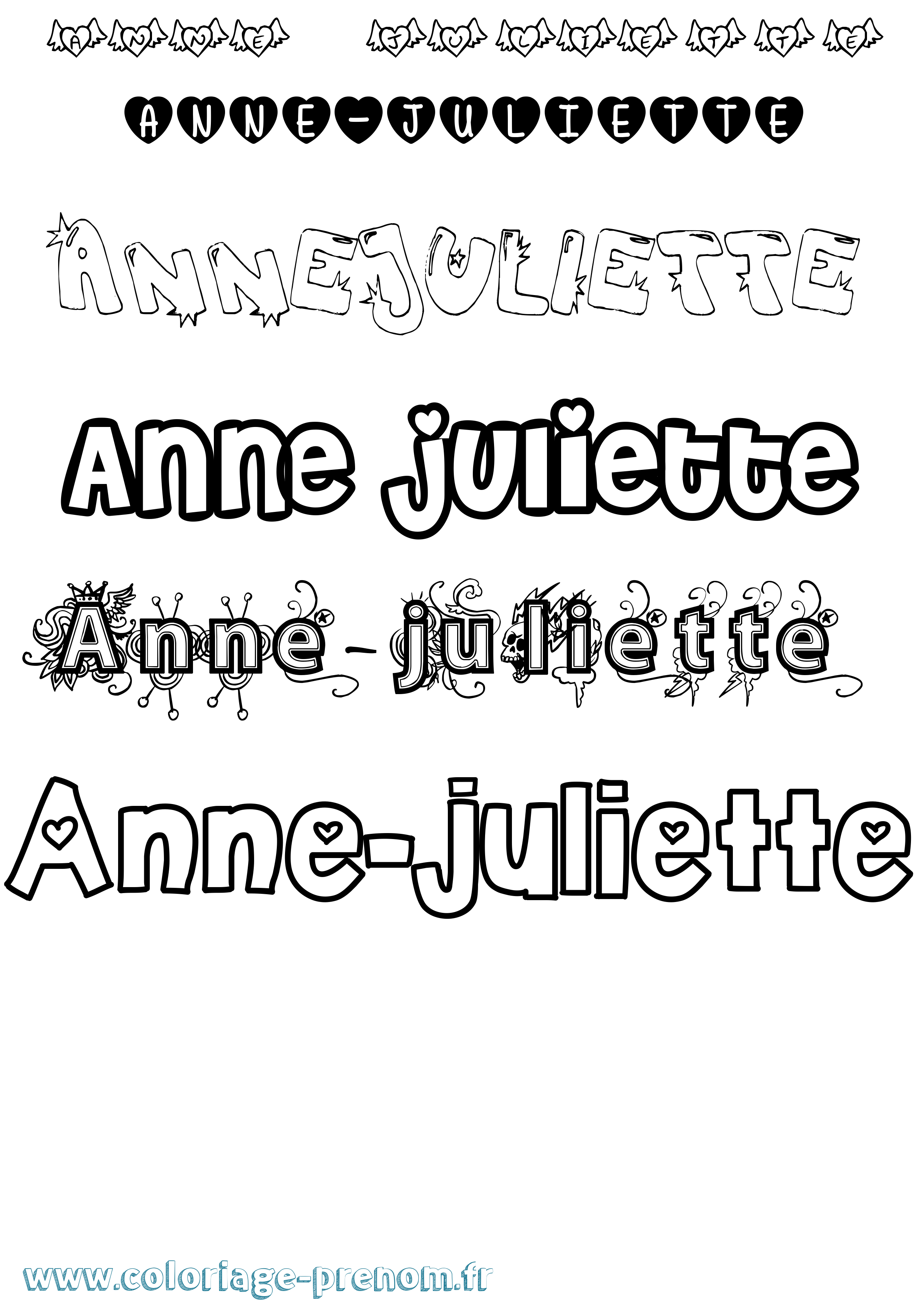Coloriage prénom Anne-Juliette Girly