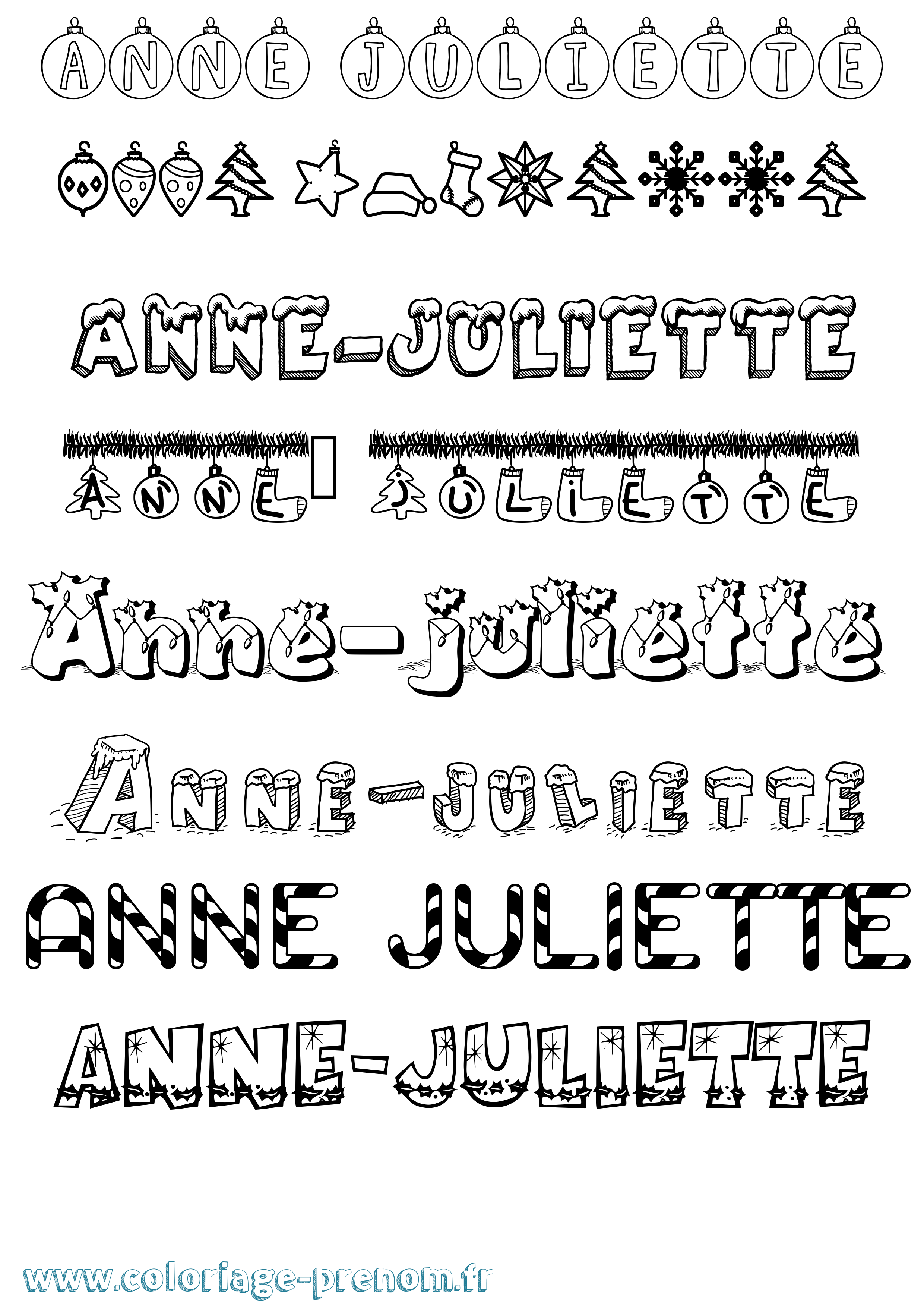 Coloriage prénom Anne-Juliette Noël