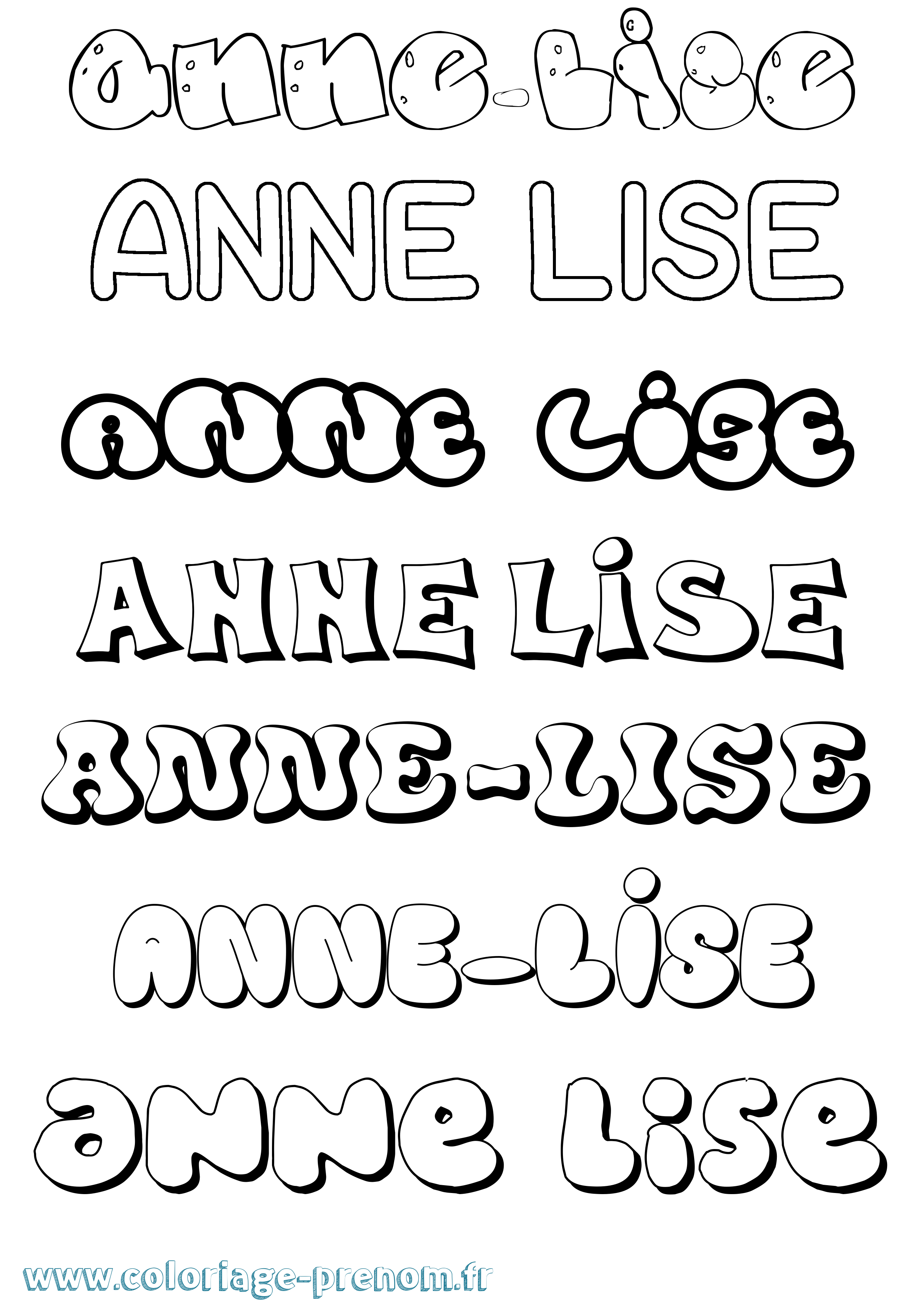Coloriage prénom Anne-Lise Bubble