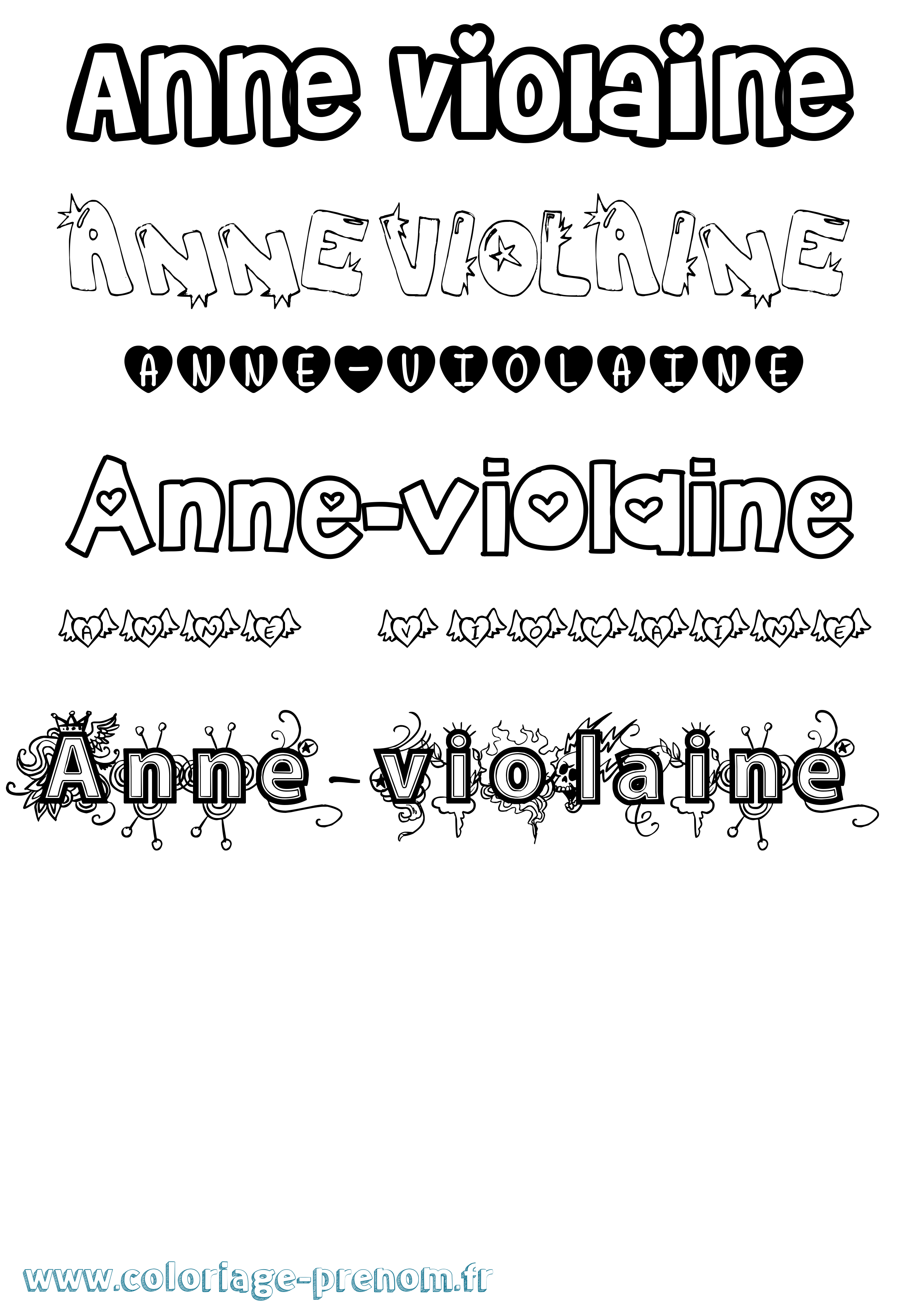 Coloriage prénom Anne-Violaine Girly