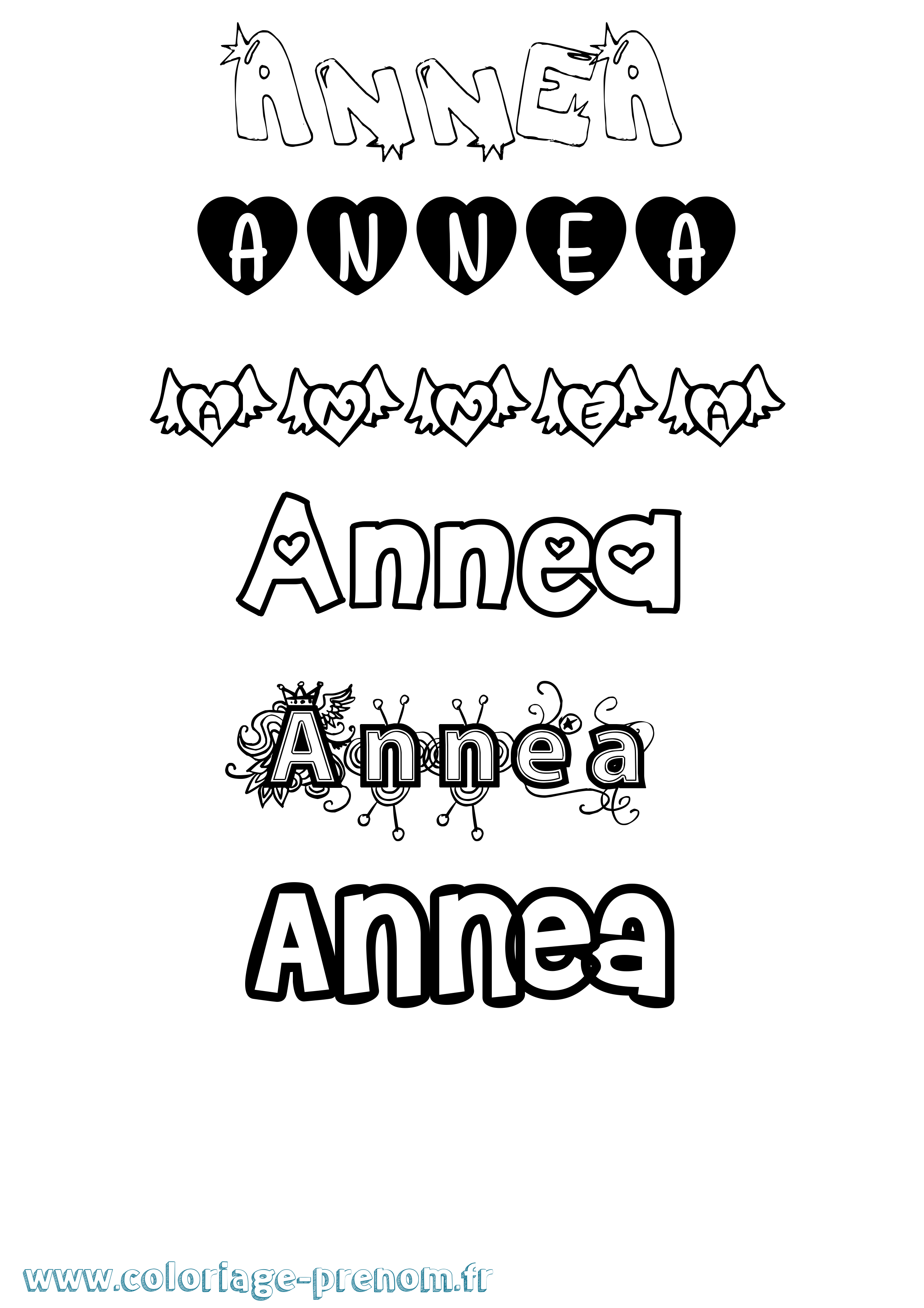 Coloriage prénom Annea Girly