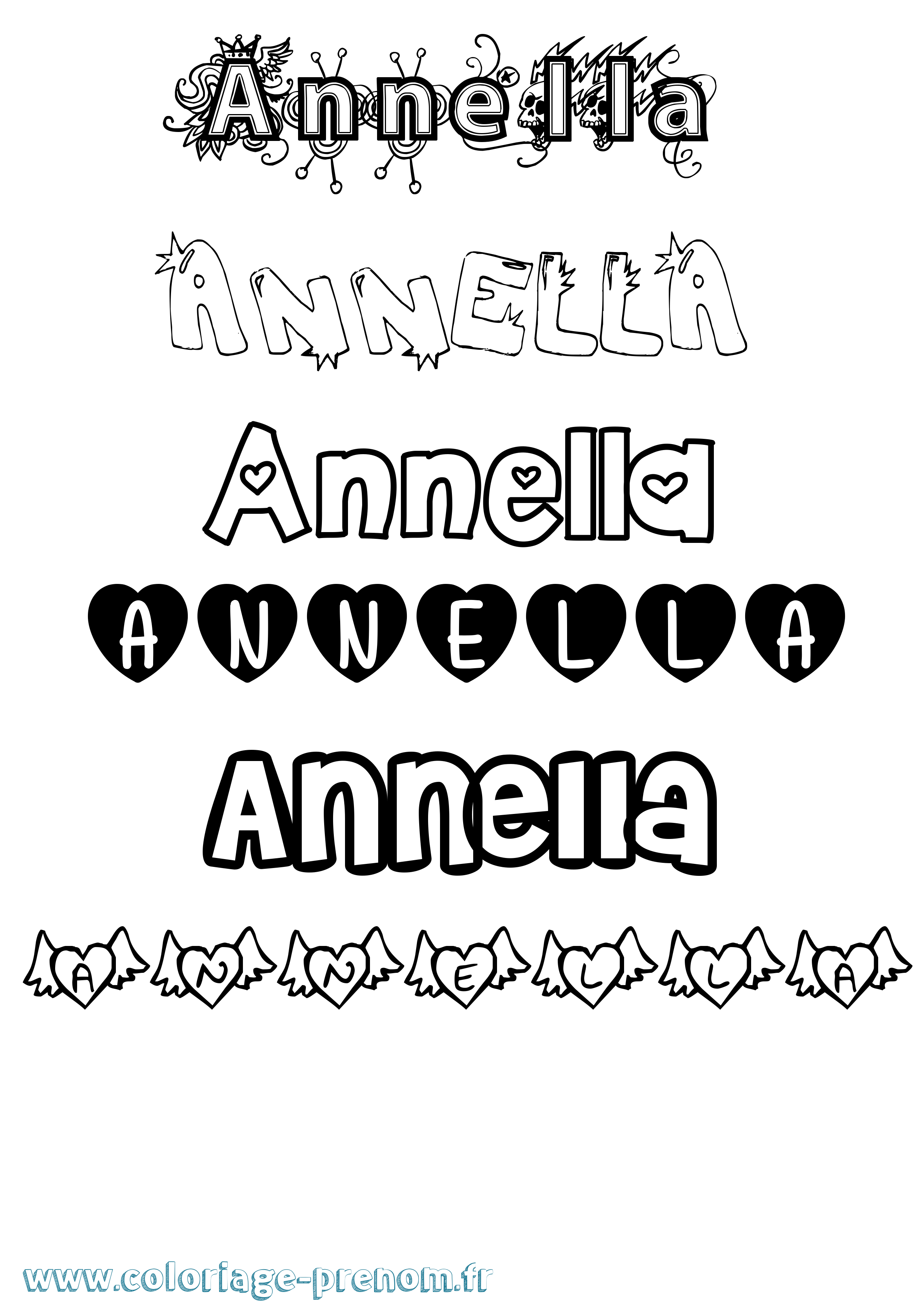 Coloriage prénom Annella Girly
