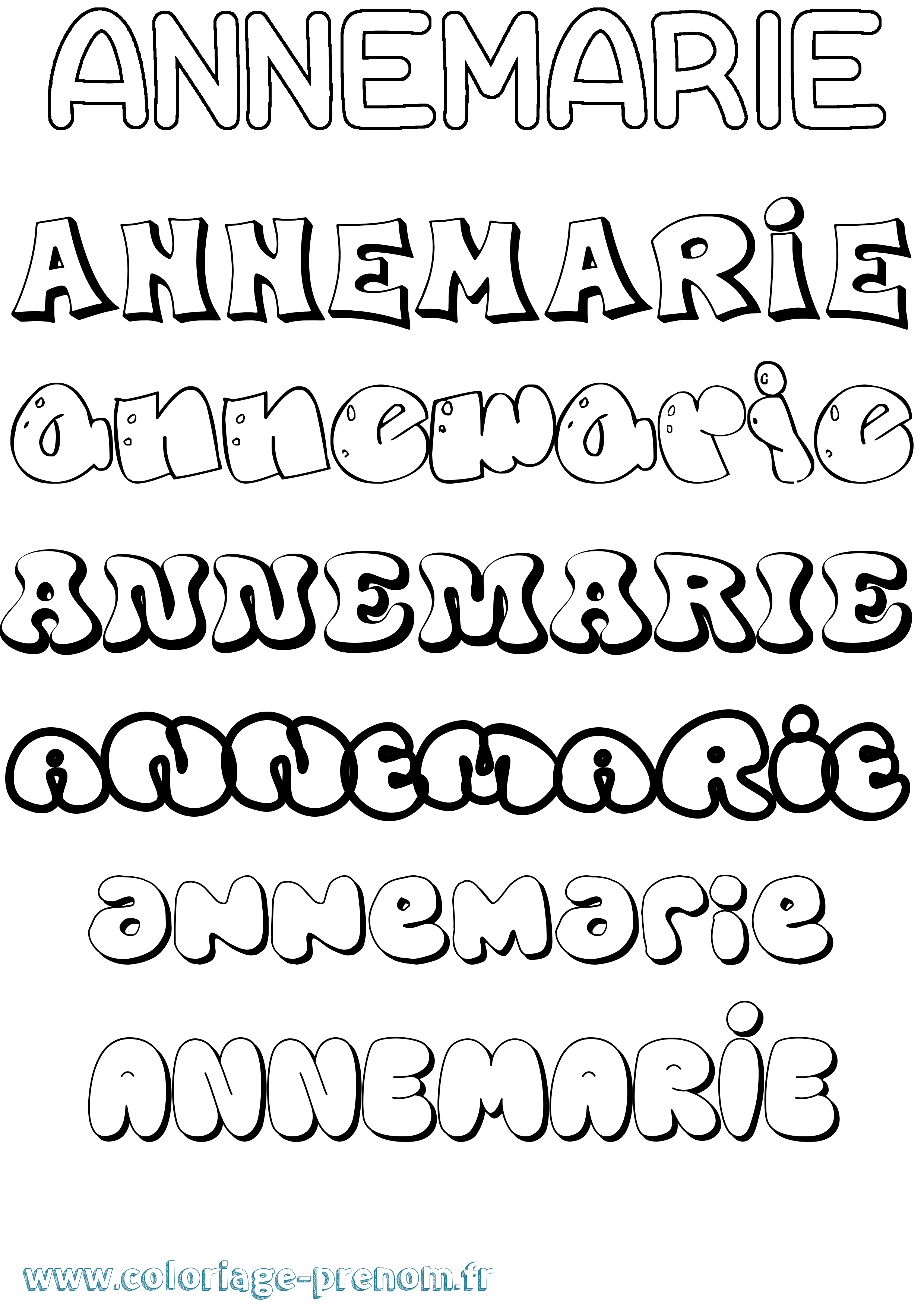 Coloriage prénom Annemarie Bubble