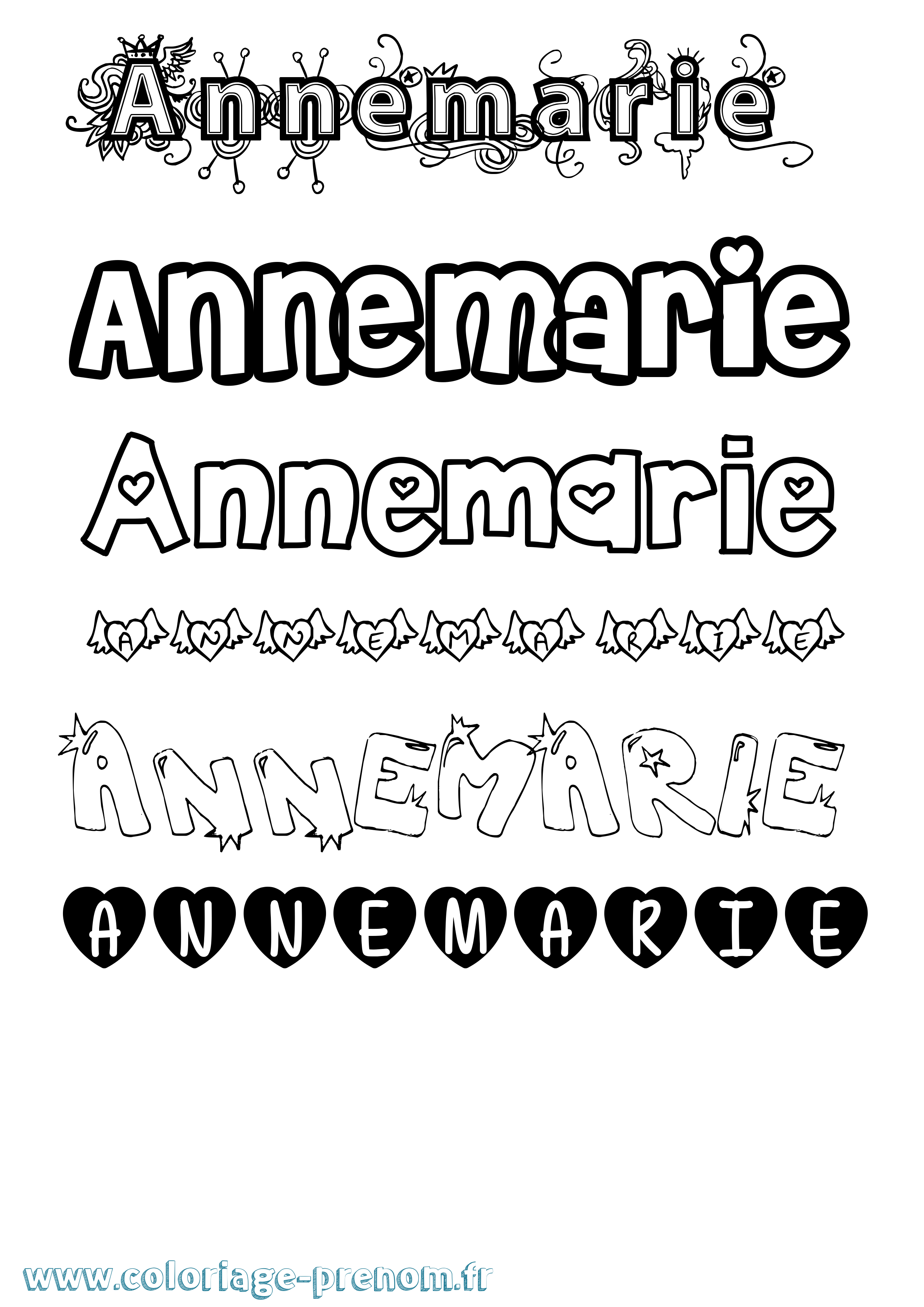 Coloriage prénom Annemarie Girly