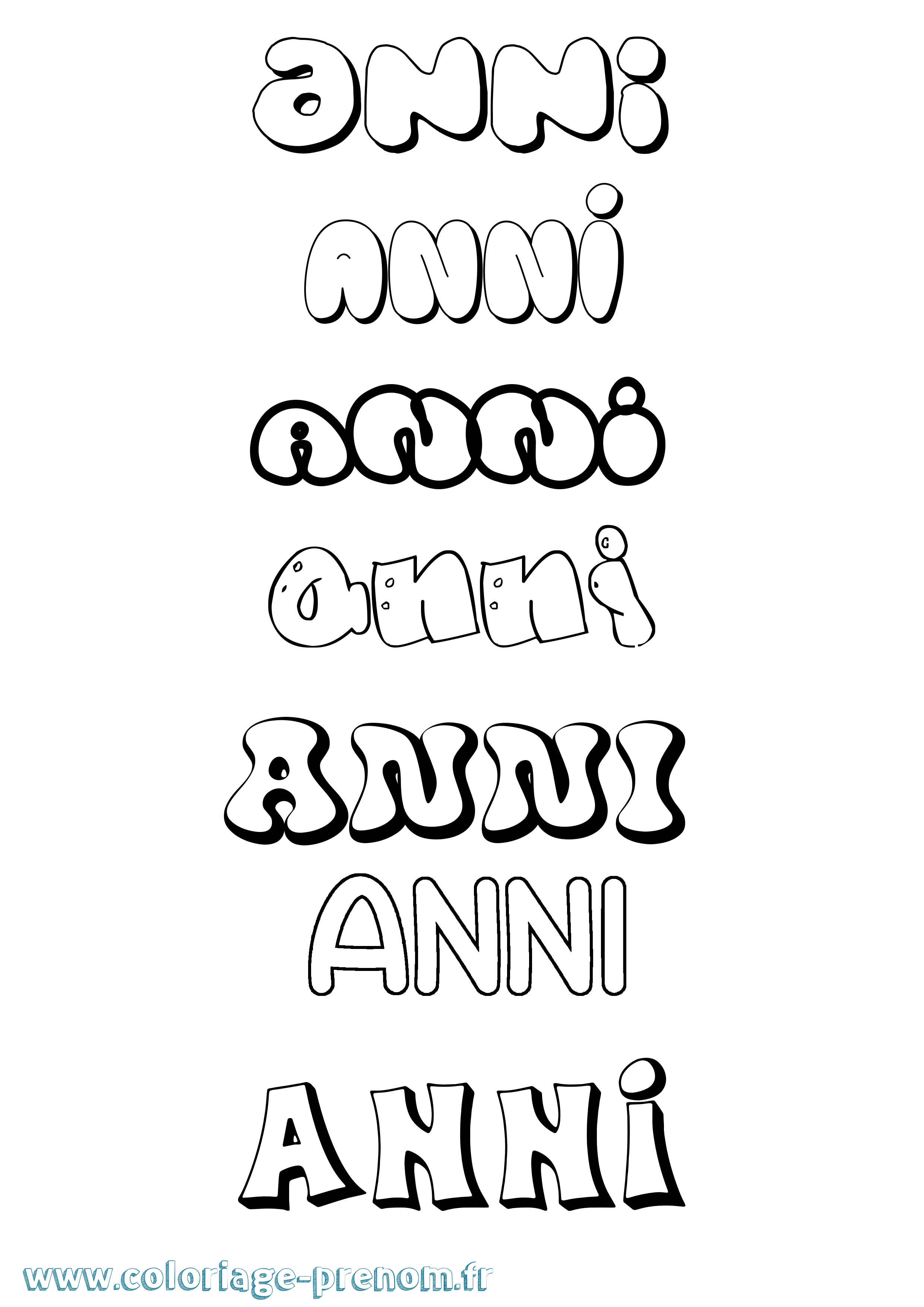 Coloriage prénom Anni Bubble