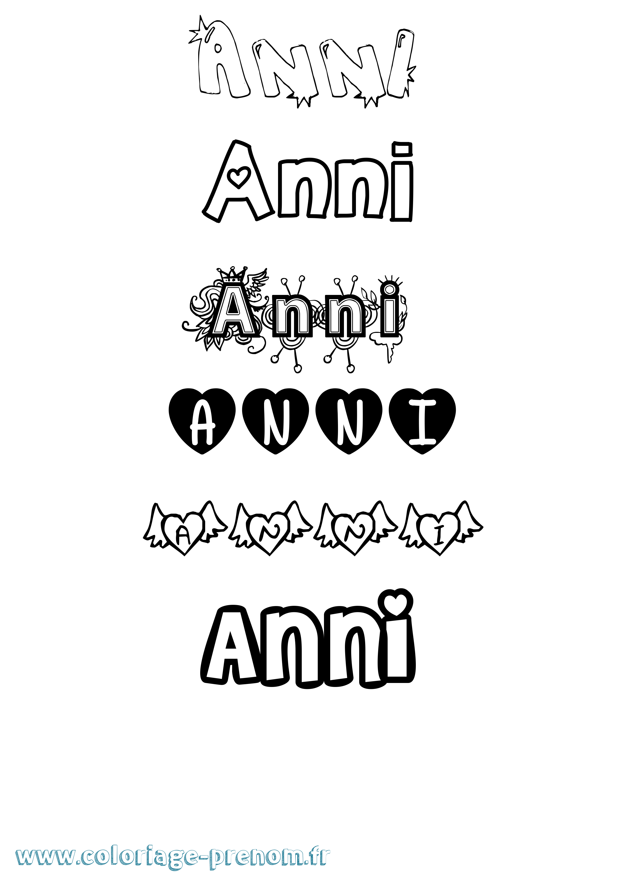 Coloriage prénom Anni Girly