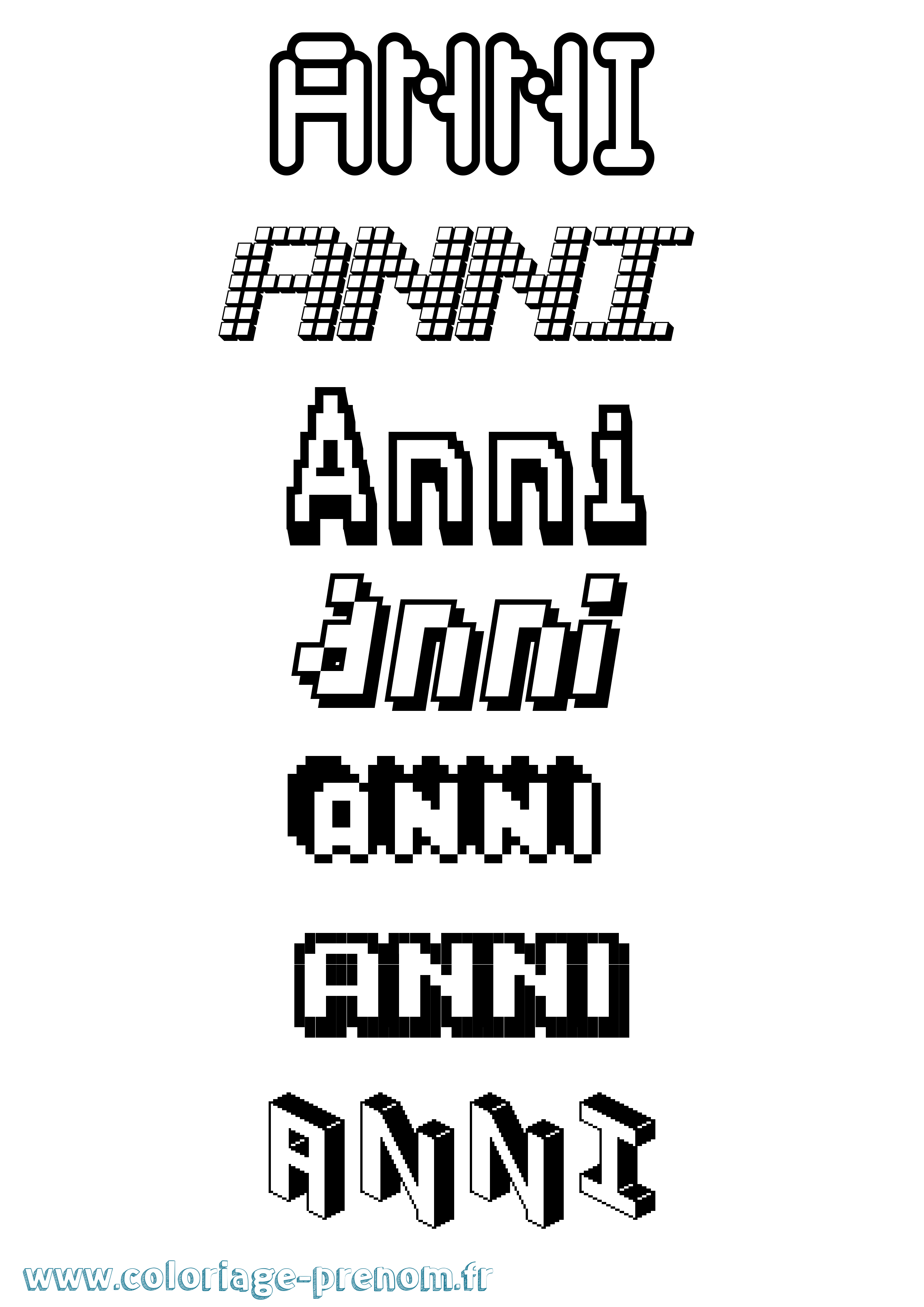 Coloriage prénom Anni Pixel