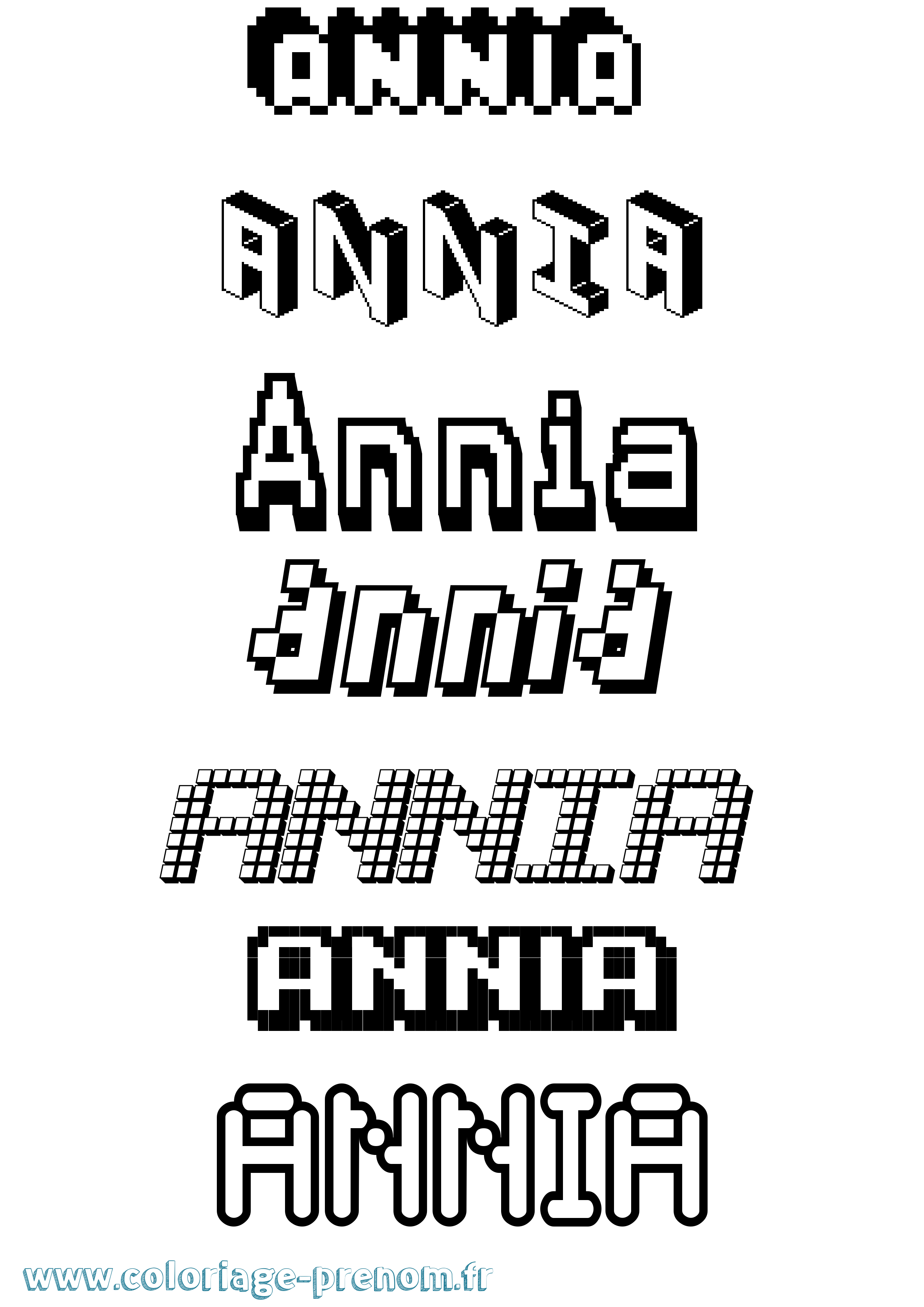 Coloriage prénom Annia Pixel