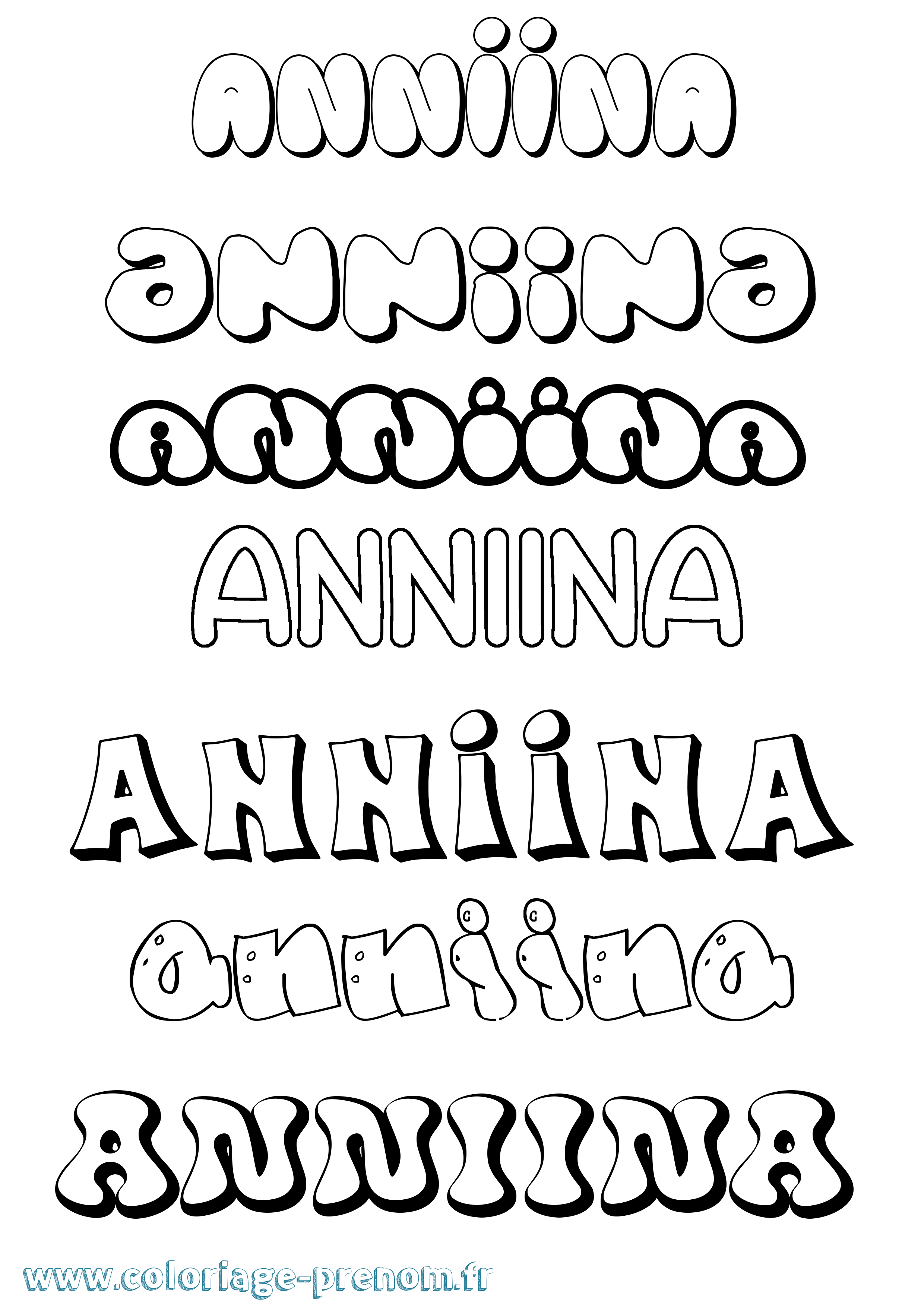 Coloriage prénom Anniina Bubble