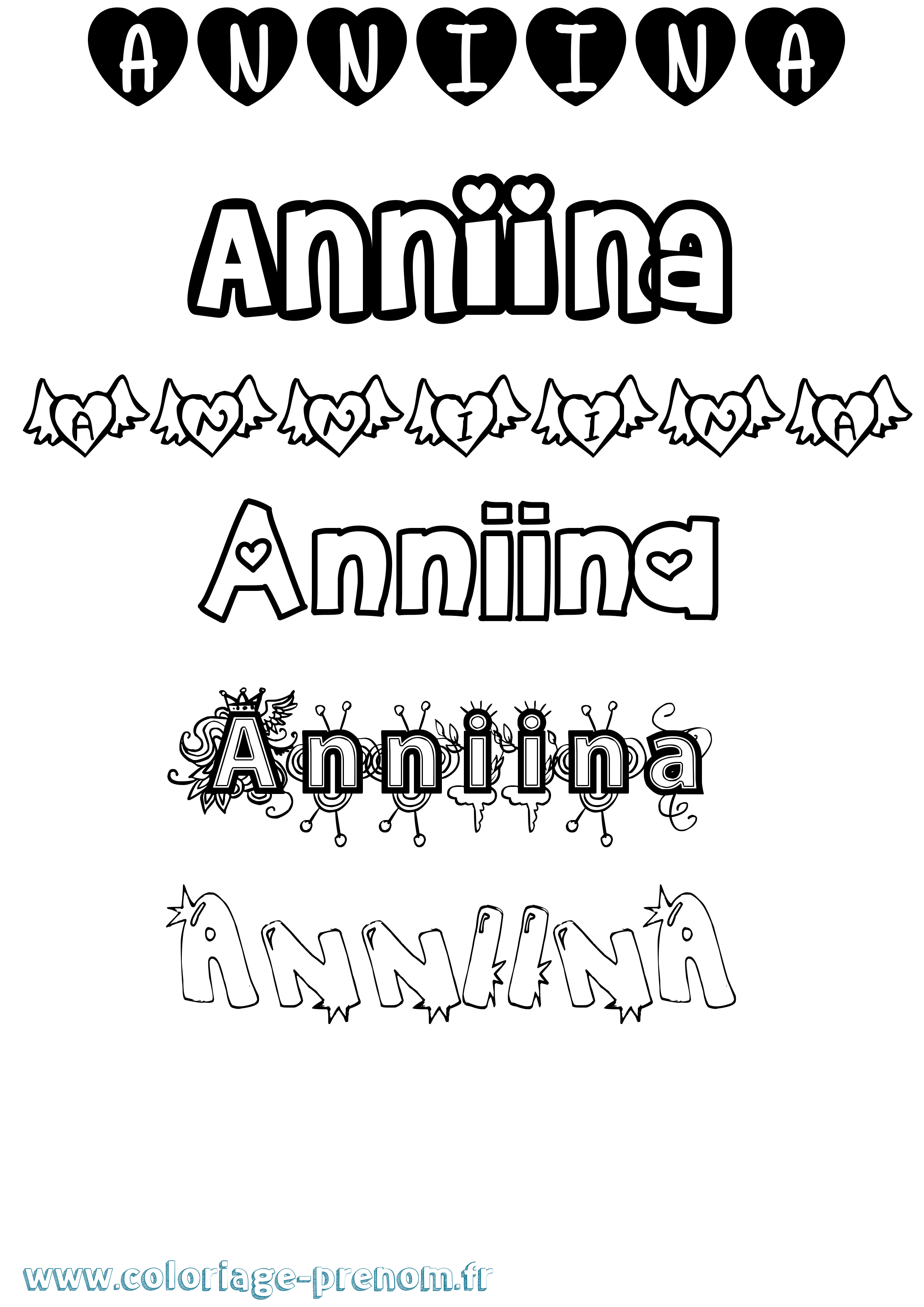 Coloriage prénom Anniina Girly