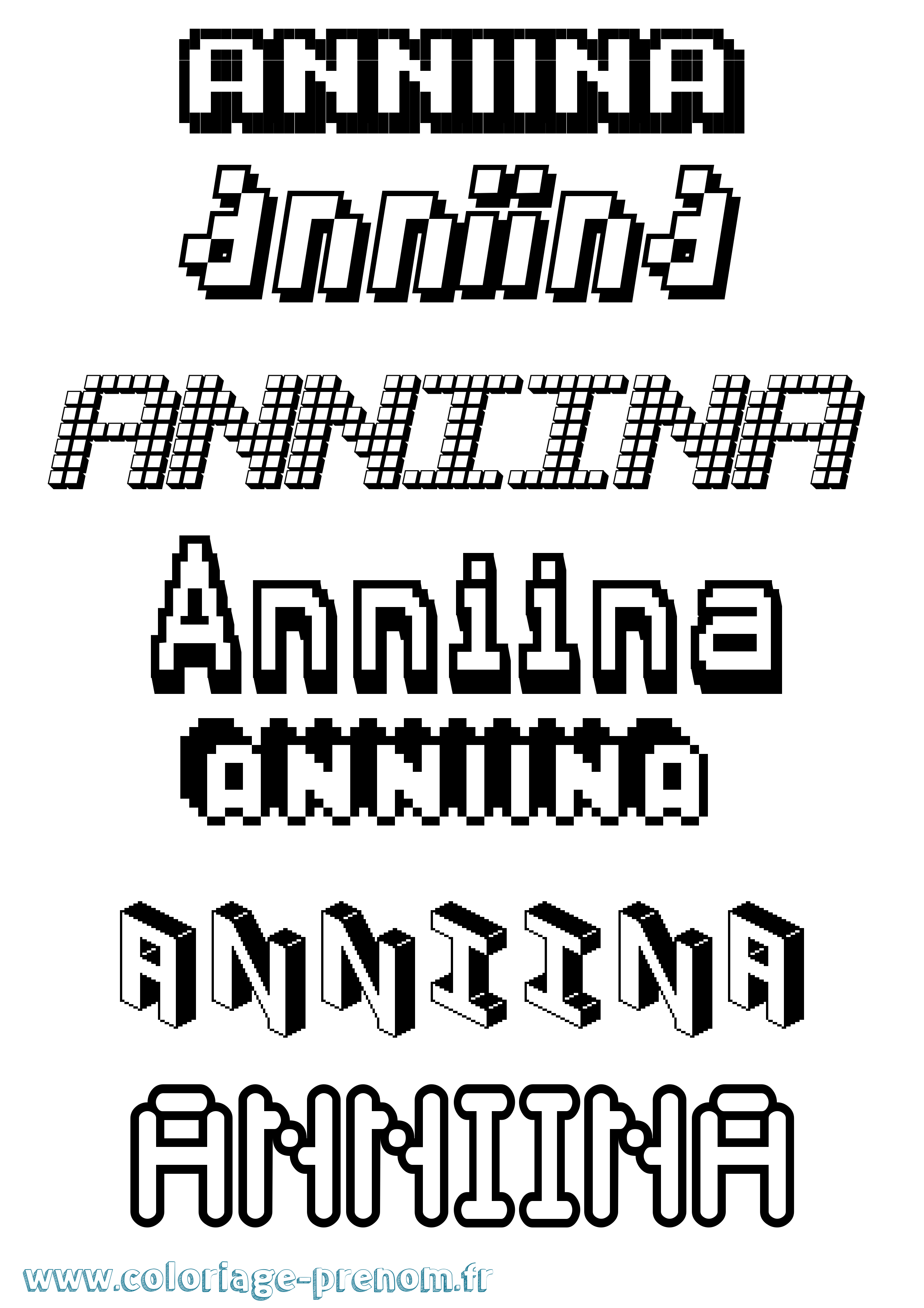 Coloriage prénom Anniina Pixel