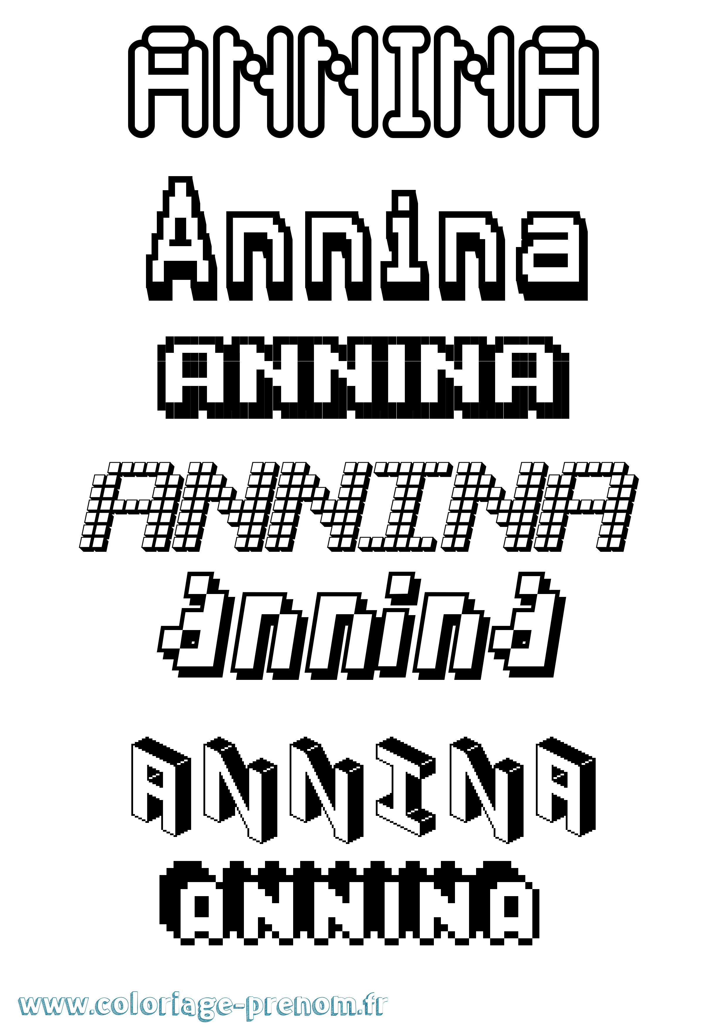 Coloriage prénom Annina Pixel