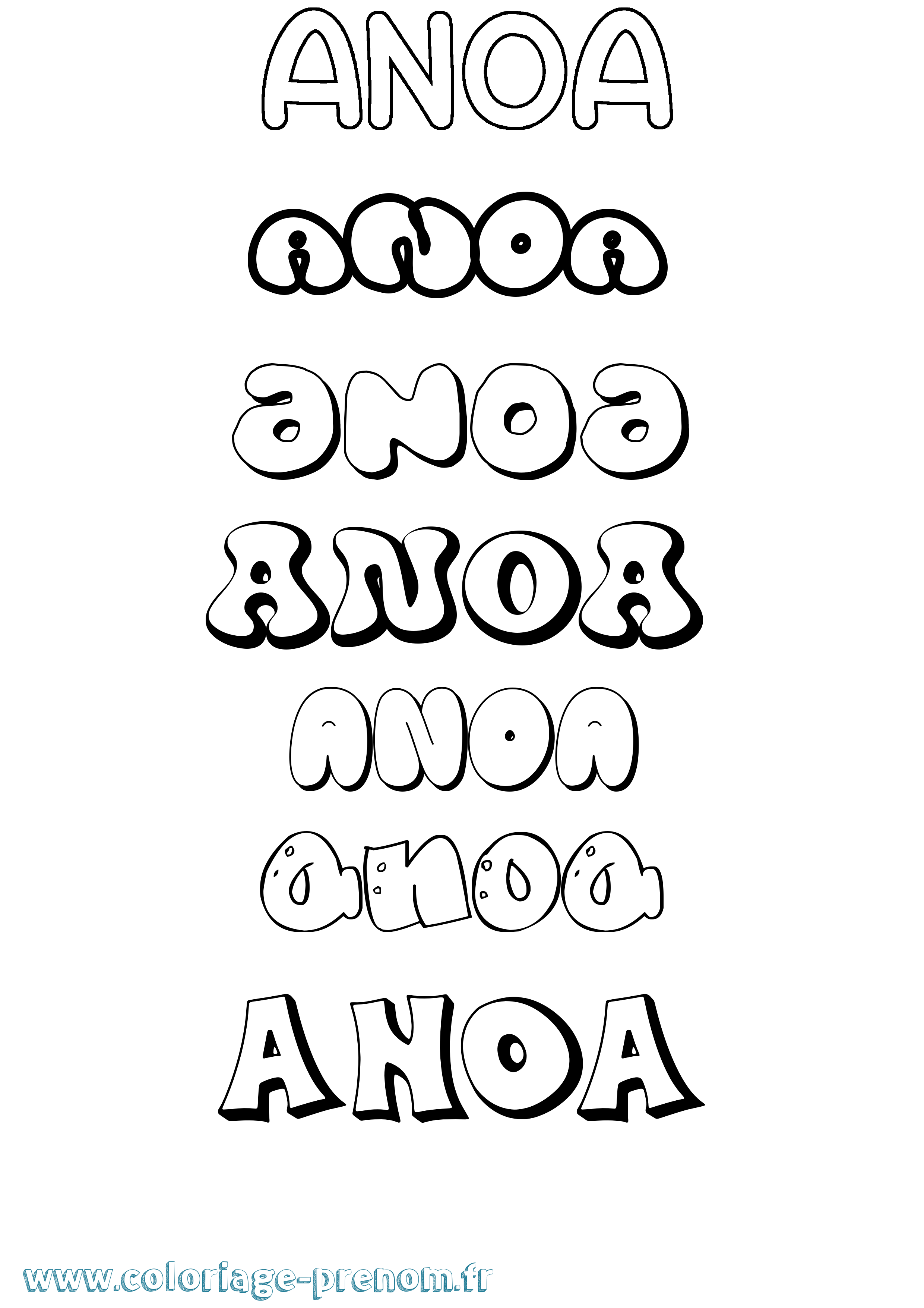 Coloriage prénom Anoa Bubble
