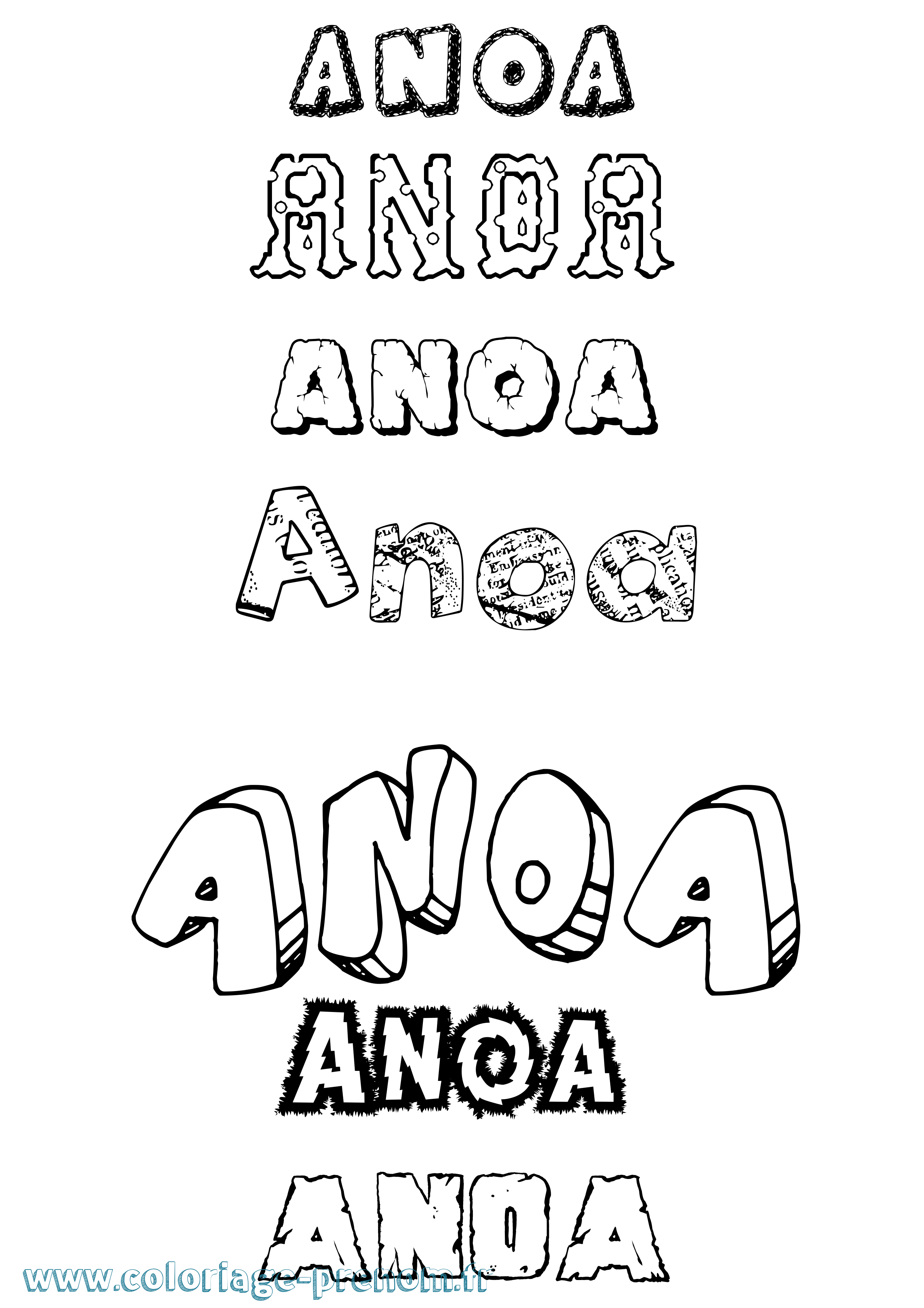 Coloriage prénom Anoa Destructuré