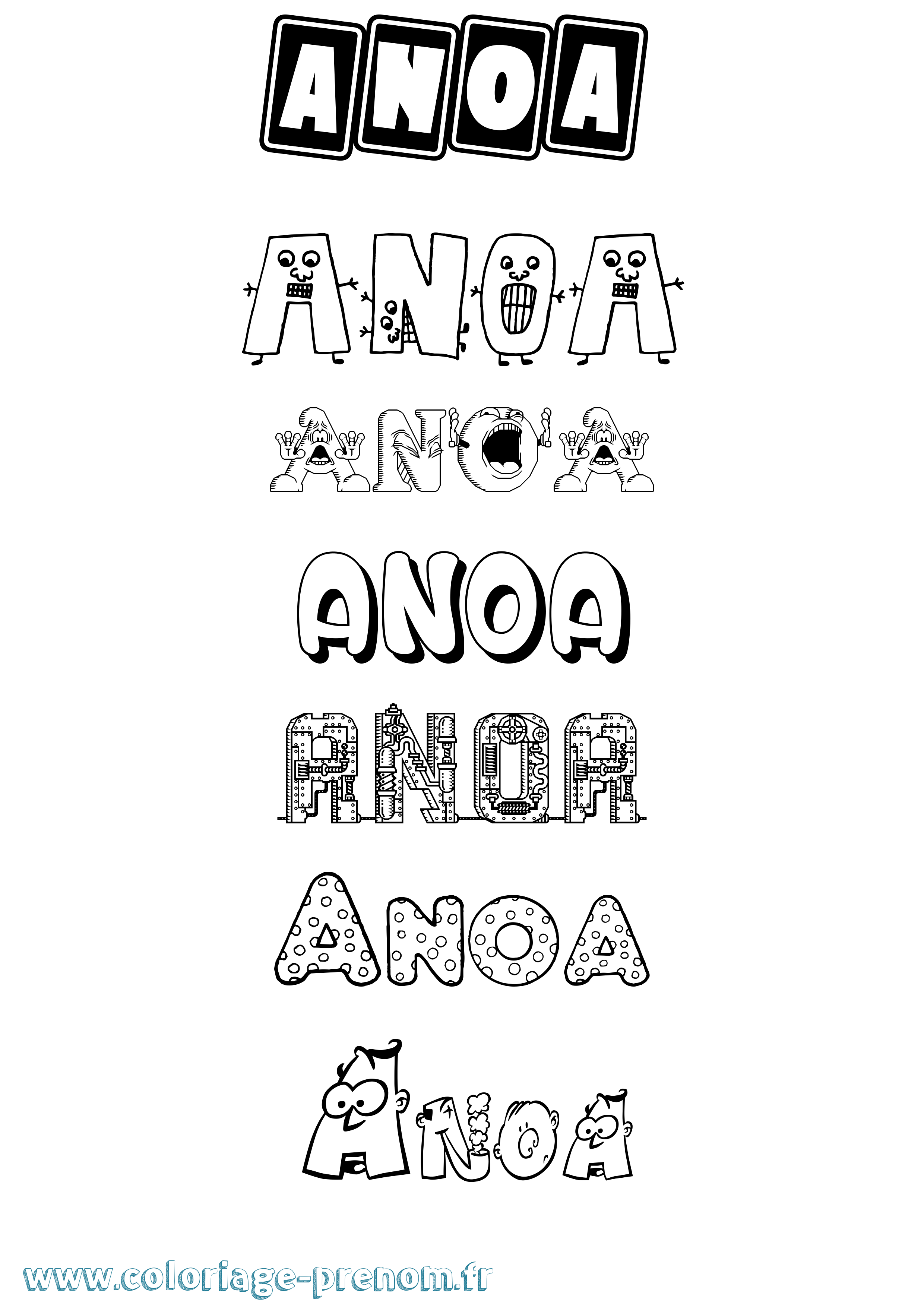 Coloriage prénom Anoa Fun