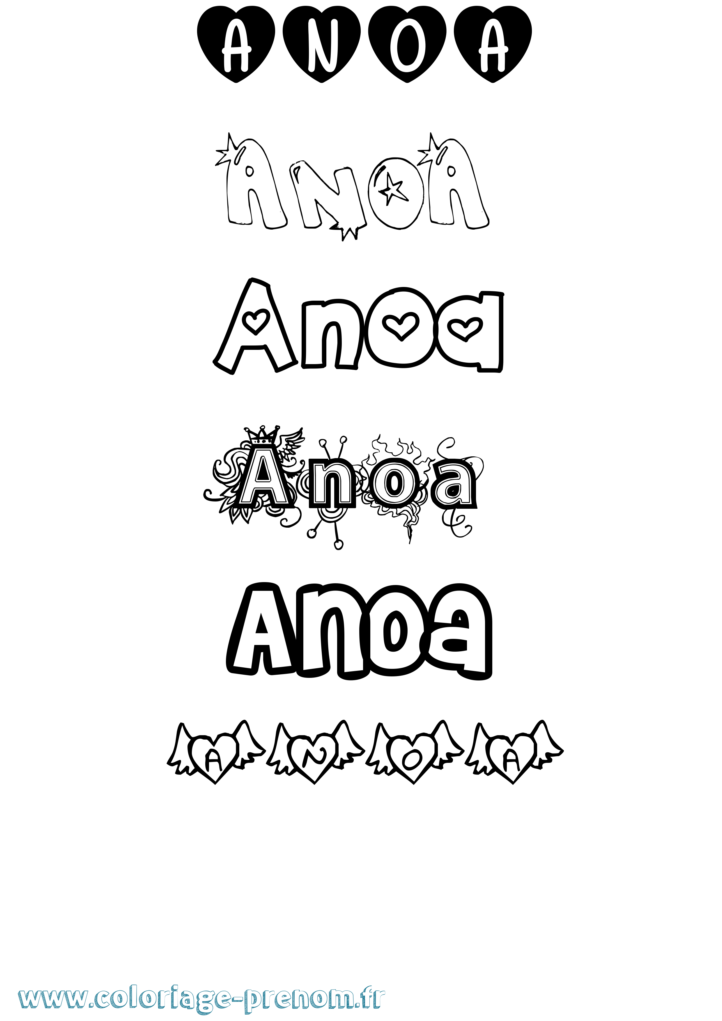 Coloriage prénom Anoa Girly