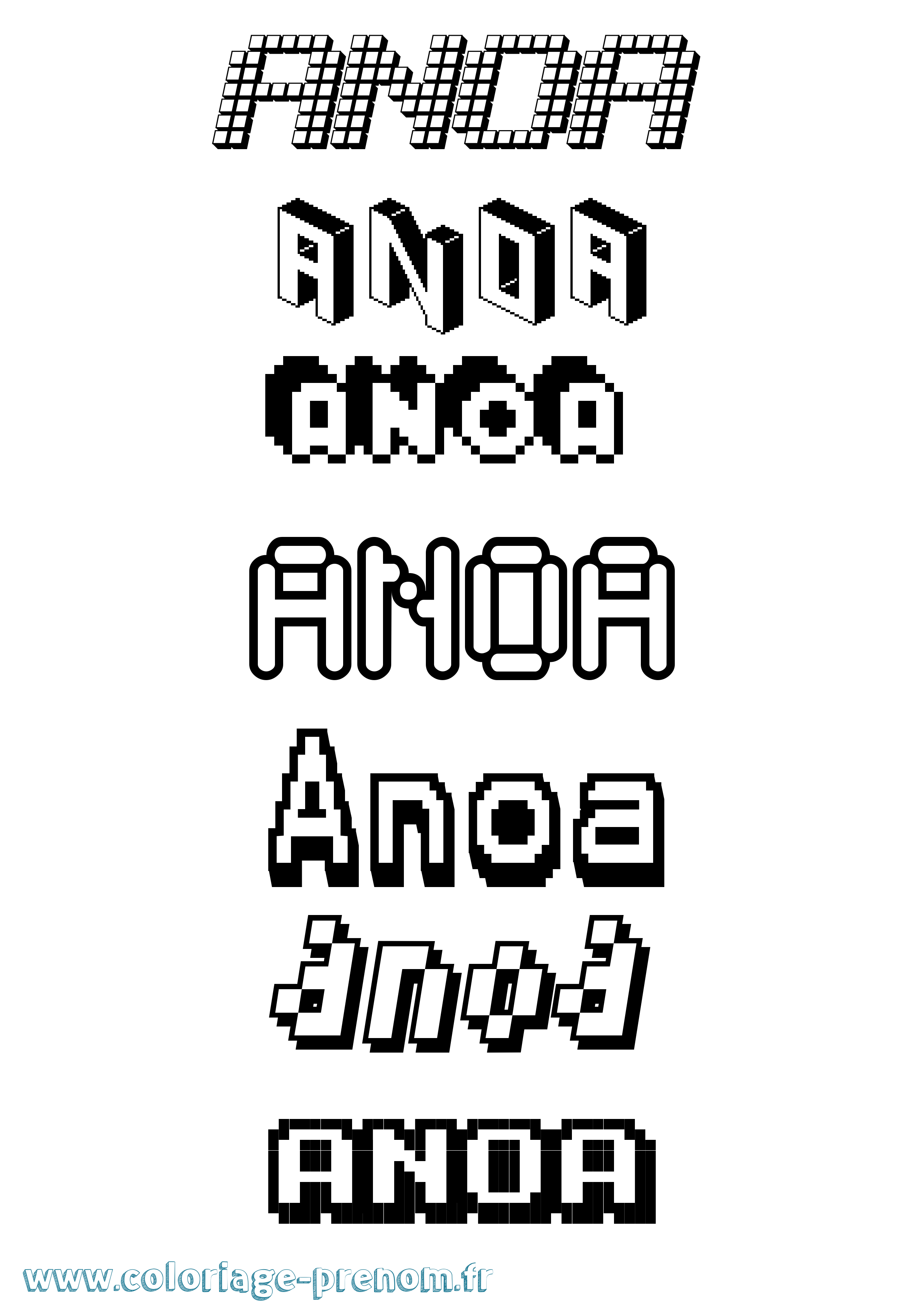 Coloriage prénom Anoa Pixel