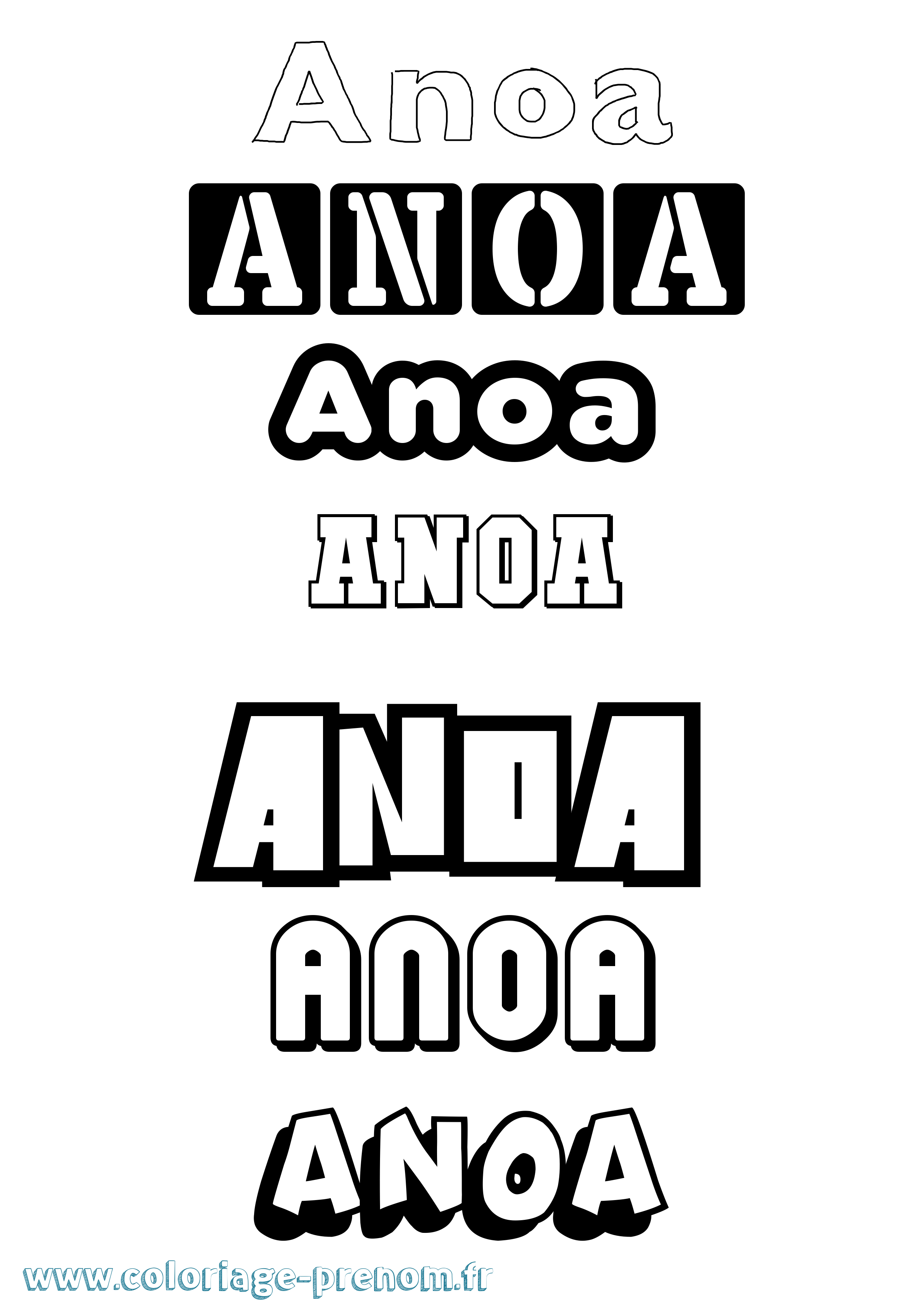 Coloriage prénom Anoa Simple