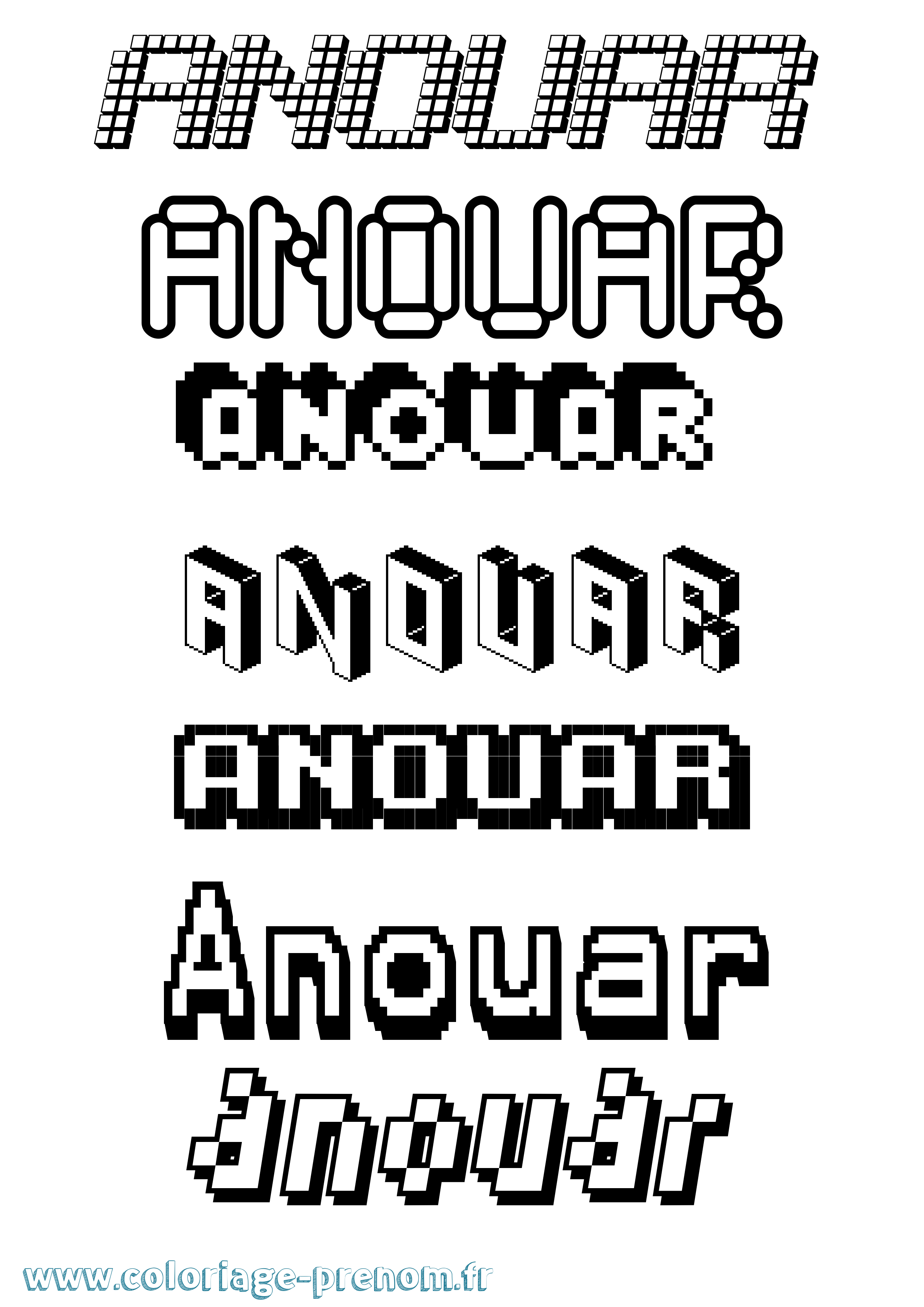 Coloriage prénom Anouar Pixel
